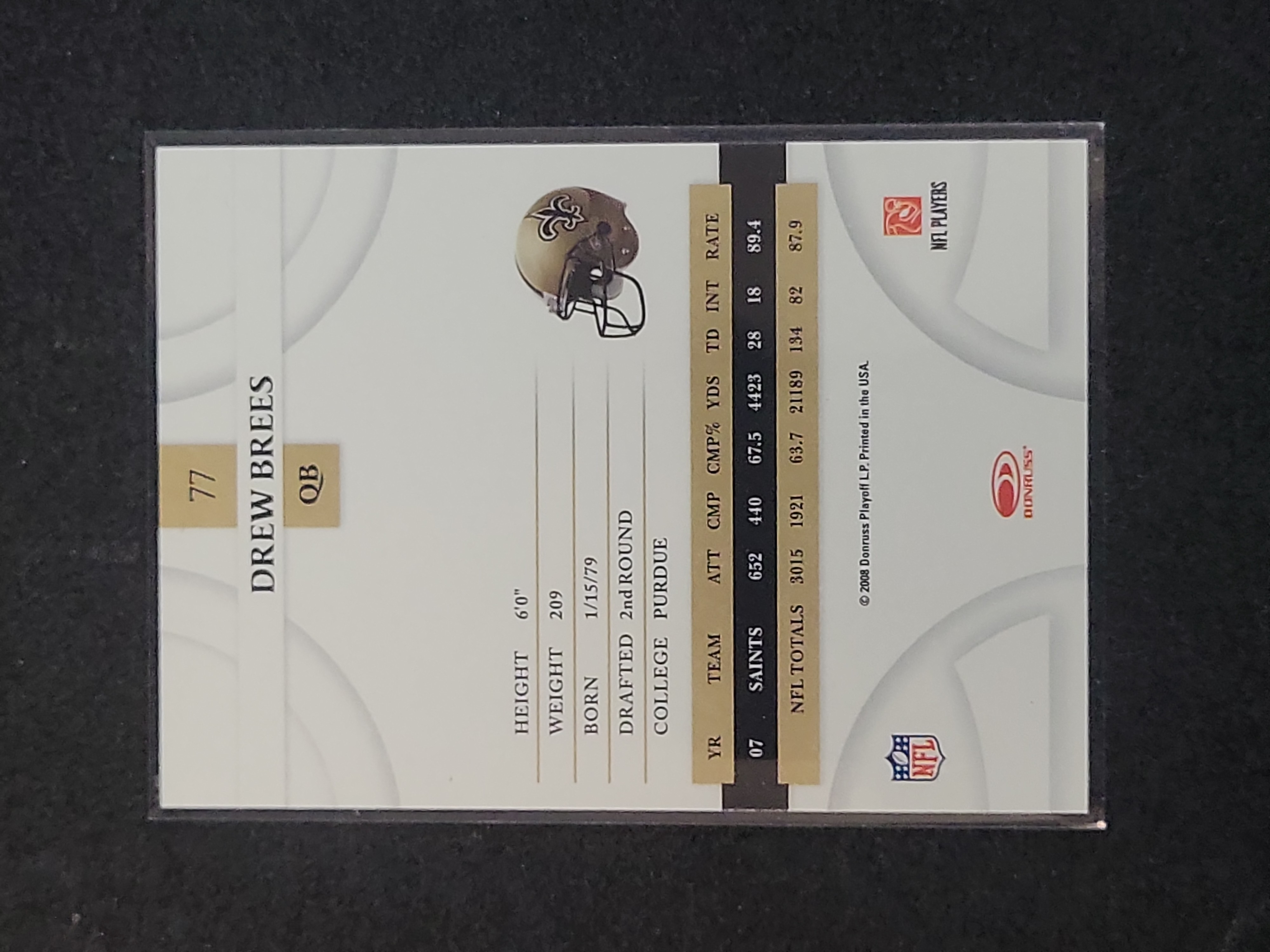 I03134 | 2008 Donruss Playoff Threads Drew Brees Football Card #77 New Orleans Saints