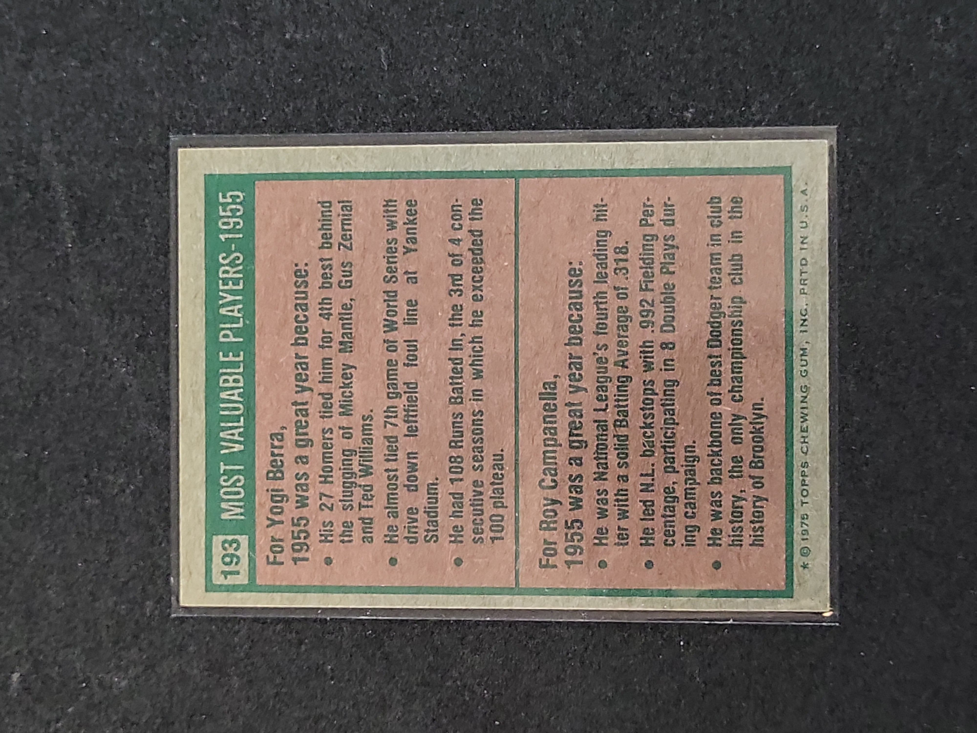 I03133 | 1975 Topps Baseball Card #193 1955 Most Valuable Players Yogi Berra and Roy Campanella