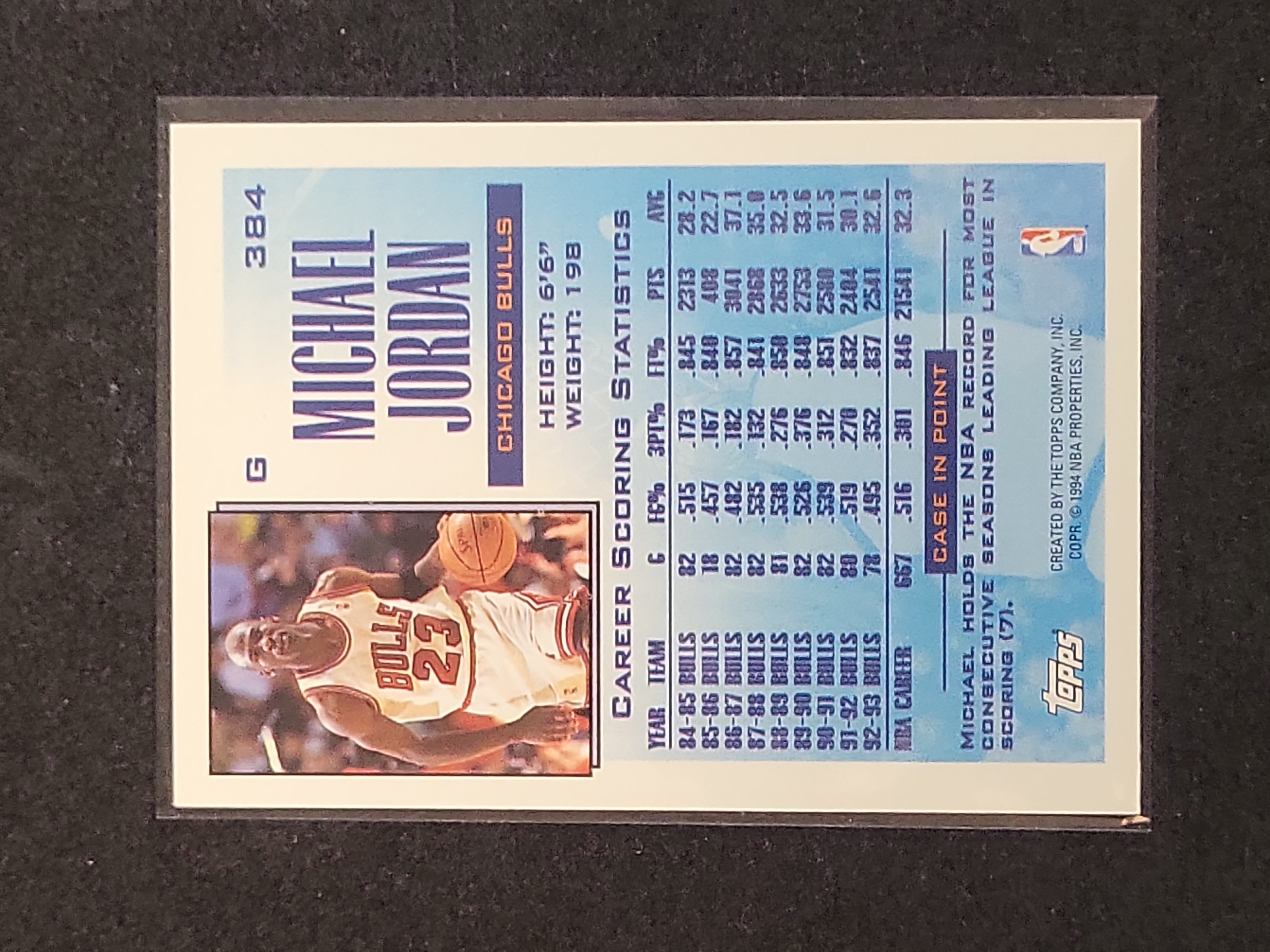 I03152 | 1993-94 Topps Michael Jordan #384 Reigning Scoring Leader Basketball Card