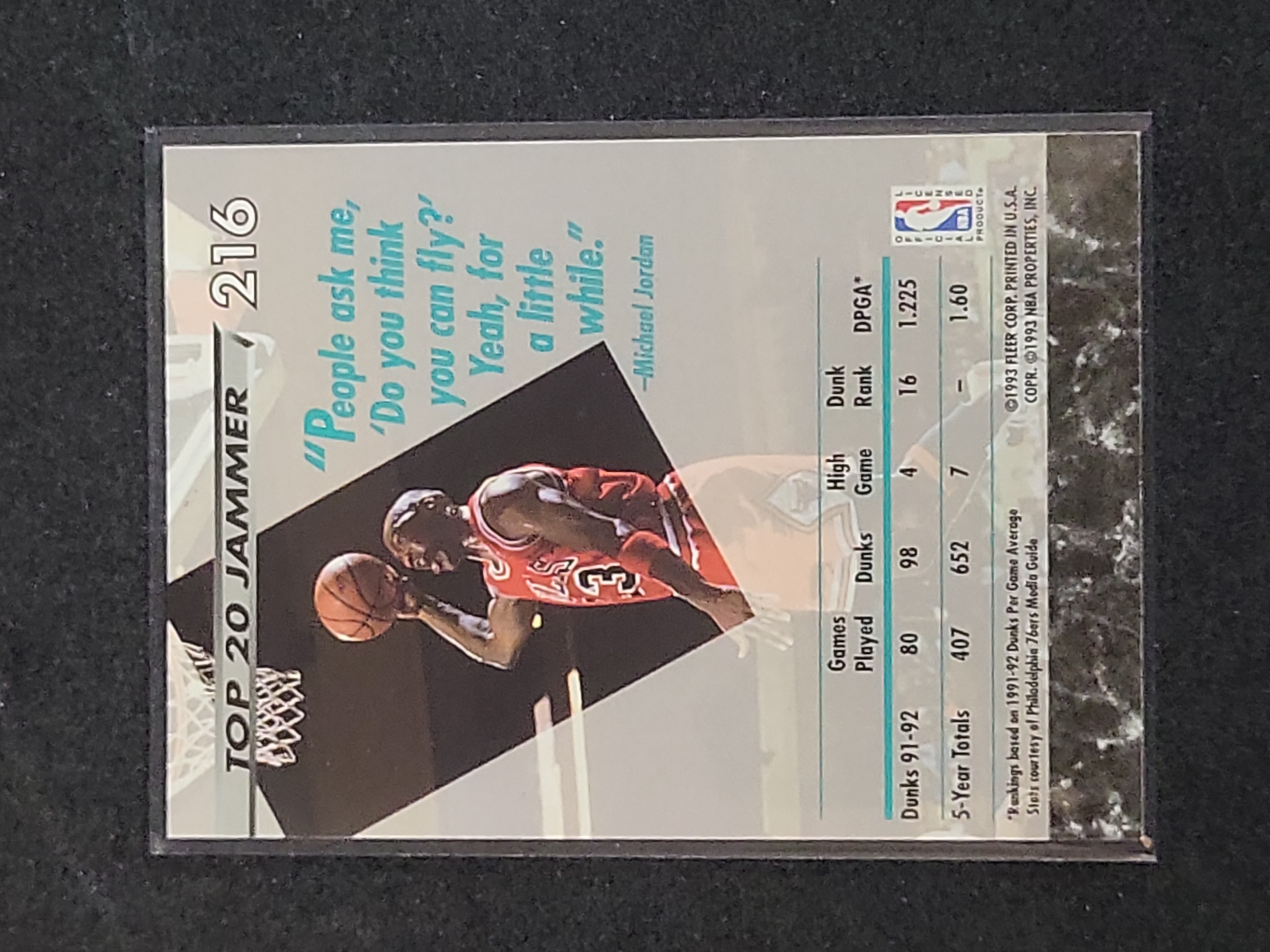 I03137 | 1992-93 Fleer Ultra Michael Jordan #216 Top 20 Jammer Basketball Card
