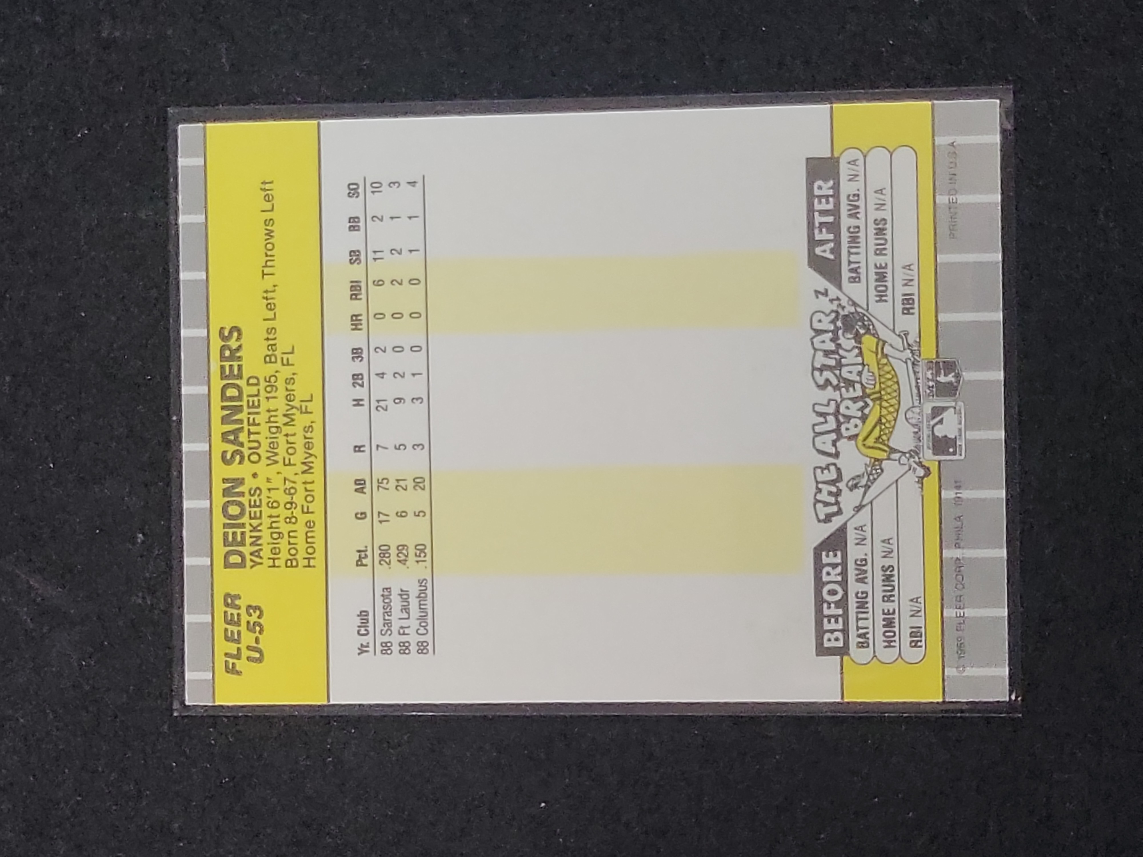I03138 | 1989 Fleer Update Deion Sanders Rookie Card #U-53 New York Yankees