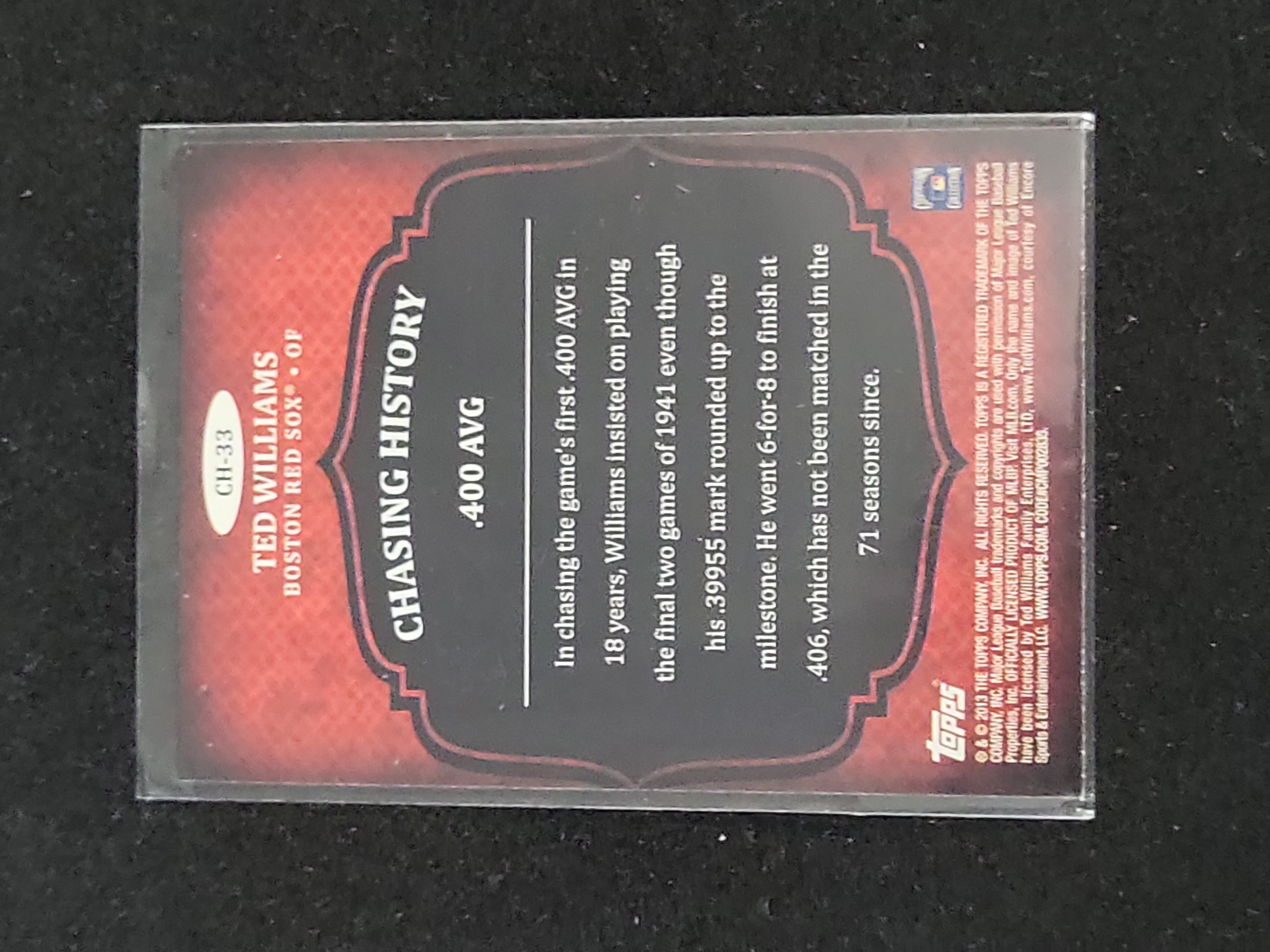 I01610 | 2013 Topps Chasing History Ted Williams Holofoil Insert Card CH-33
