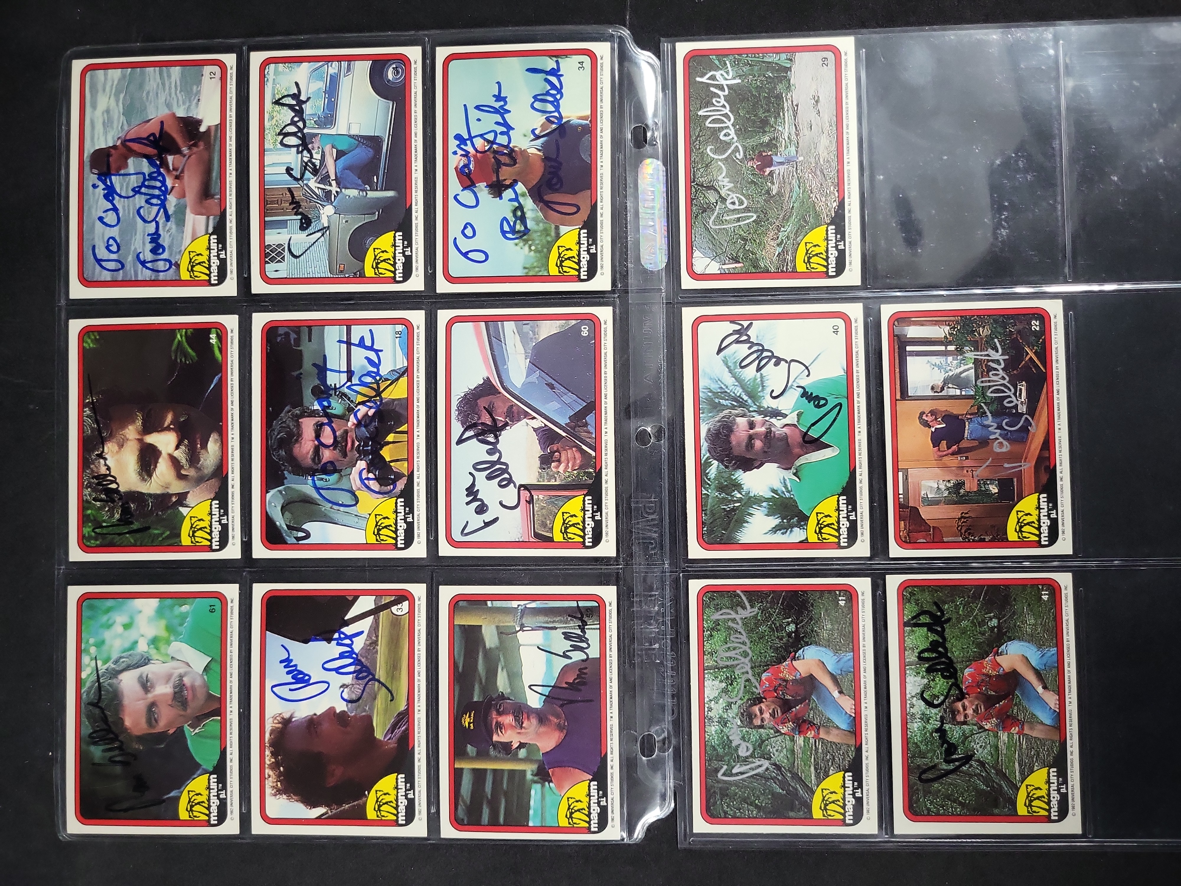 I03443 | Fourteen 1982 Donruss Magnum, P.I. Trading Cards Autographed by Tom Selleck