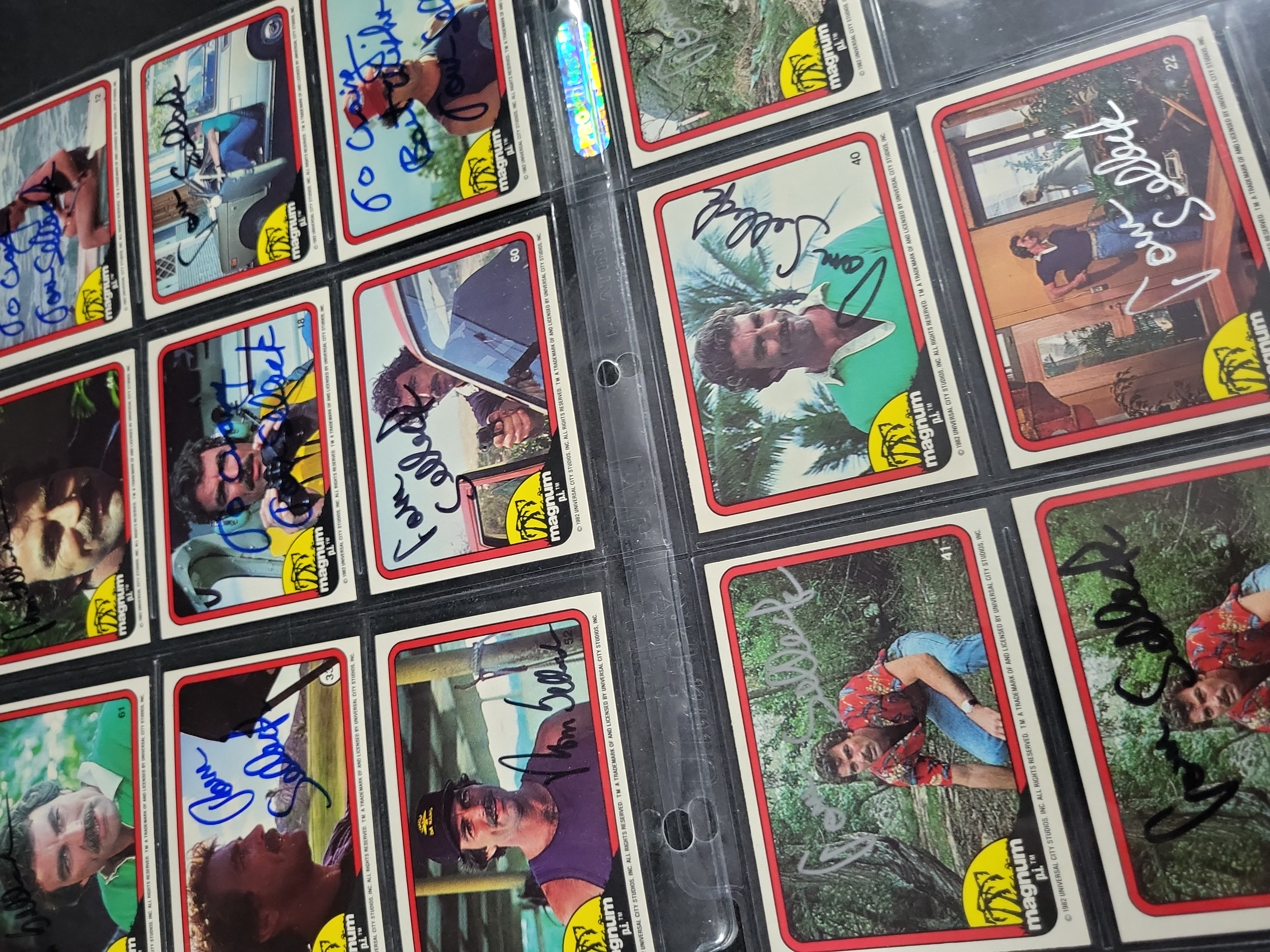 I03443 | Fourteen 1982 Donruss Magnum, P.I. Trading Cards Autographed by Tom Selleck