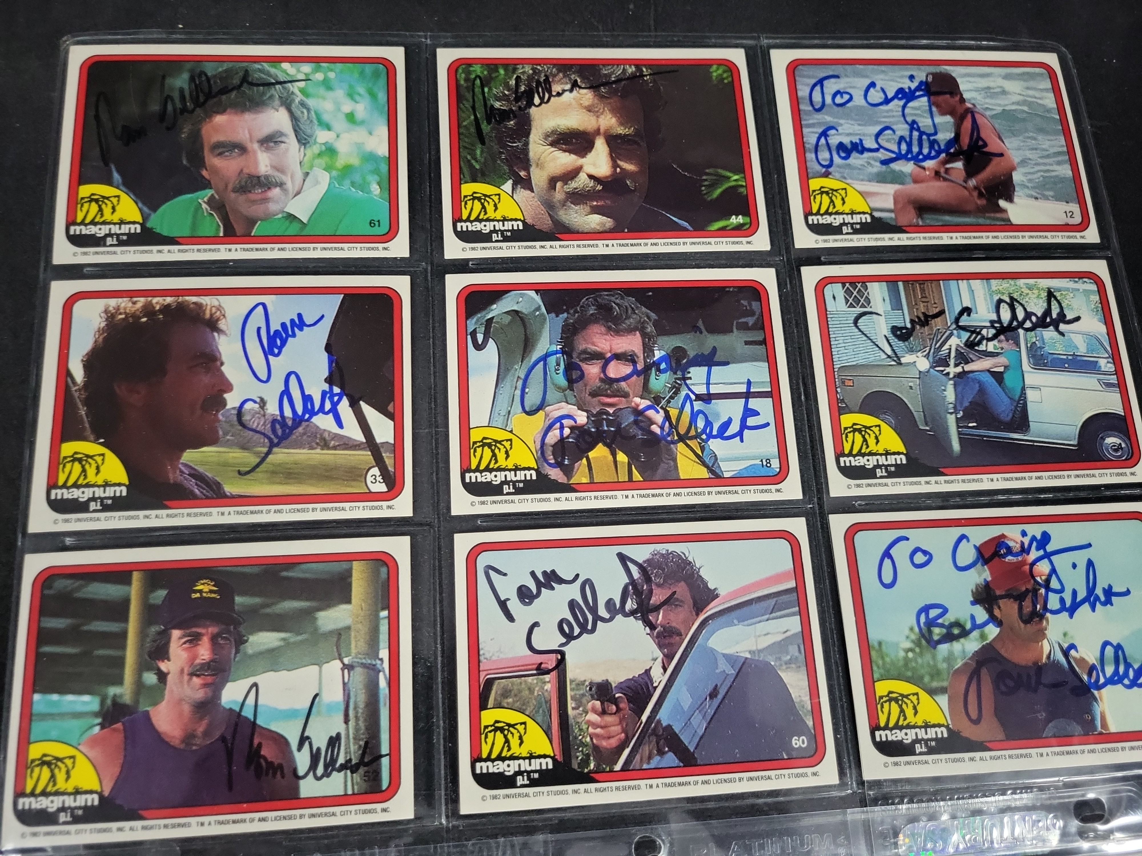I03443 | Fourteen 1982 Donruss Magnum, P.I. Trading Cards Autographed by Tom Selleck