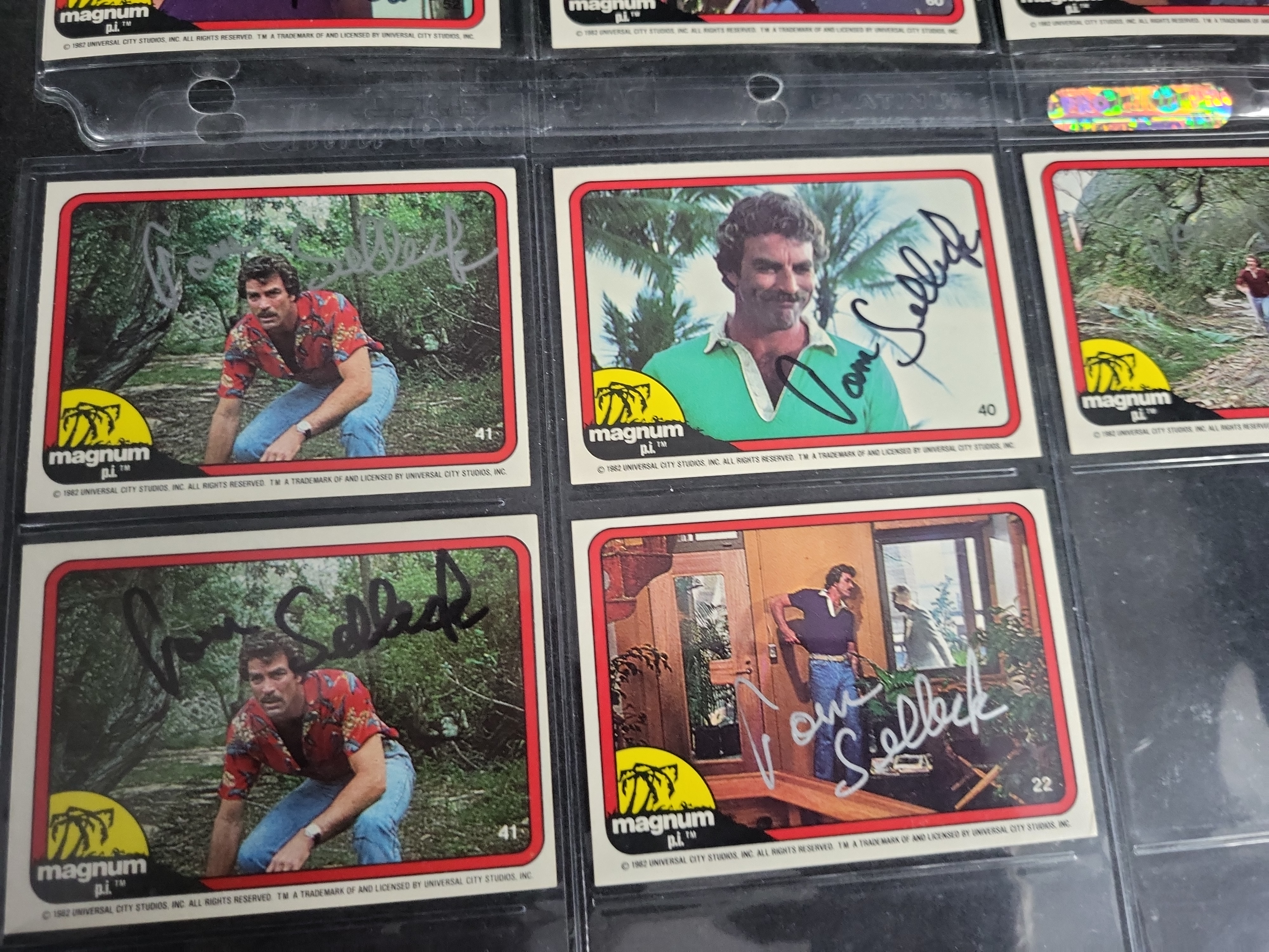 I03443 | Fourteen 1982 Donruss Magnum, P.I. Trading Cards Autographed by Tom Selleck