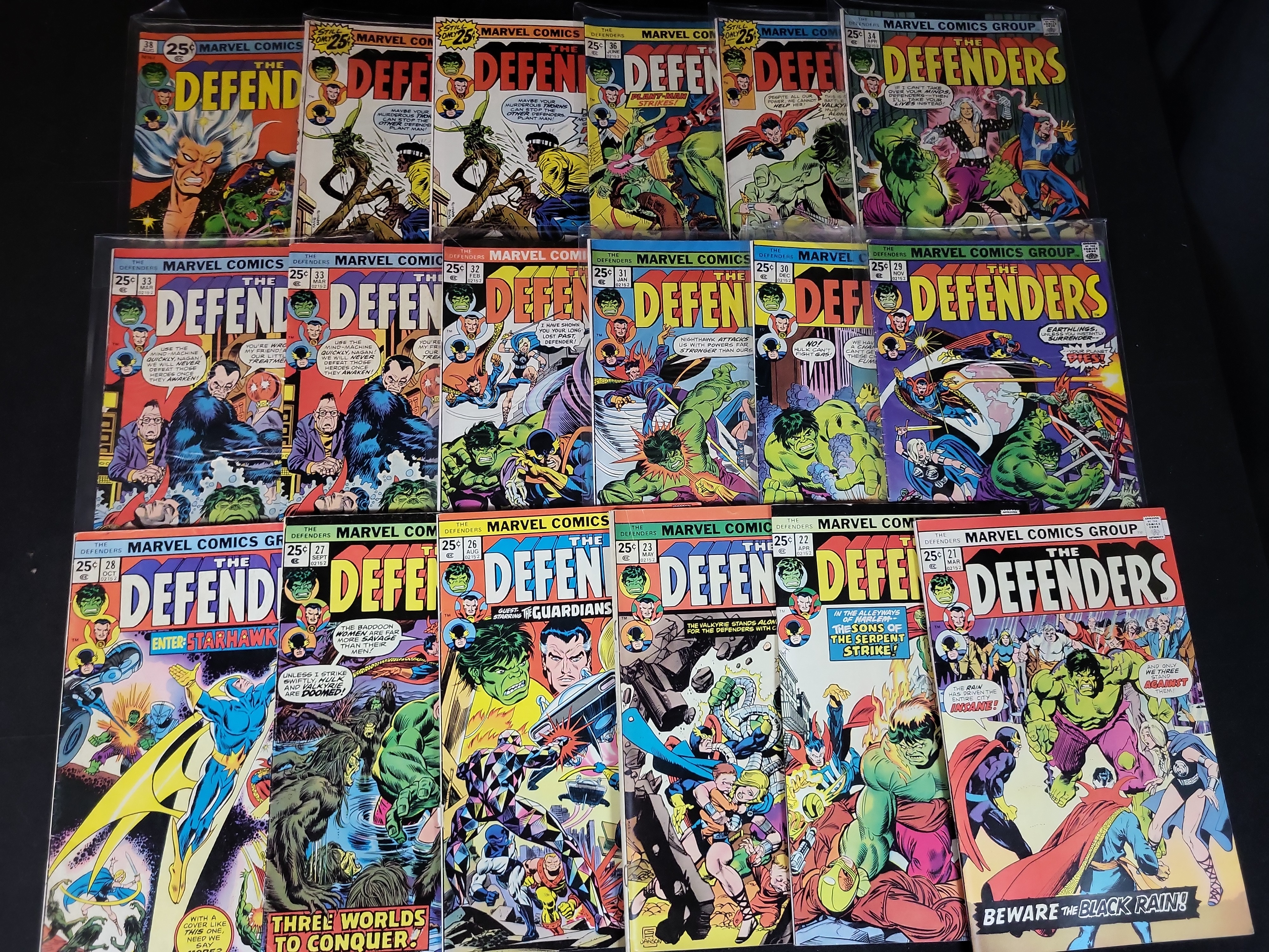 I03716 | A Collection of 18 Original Marvel Comics The Defenders Bronze Age Issues 21 to 38
