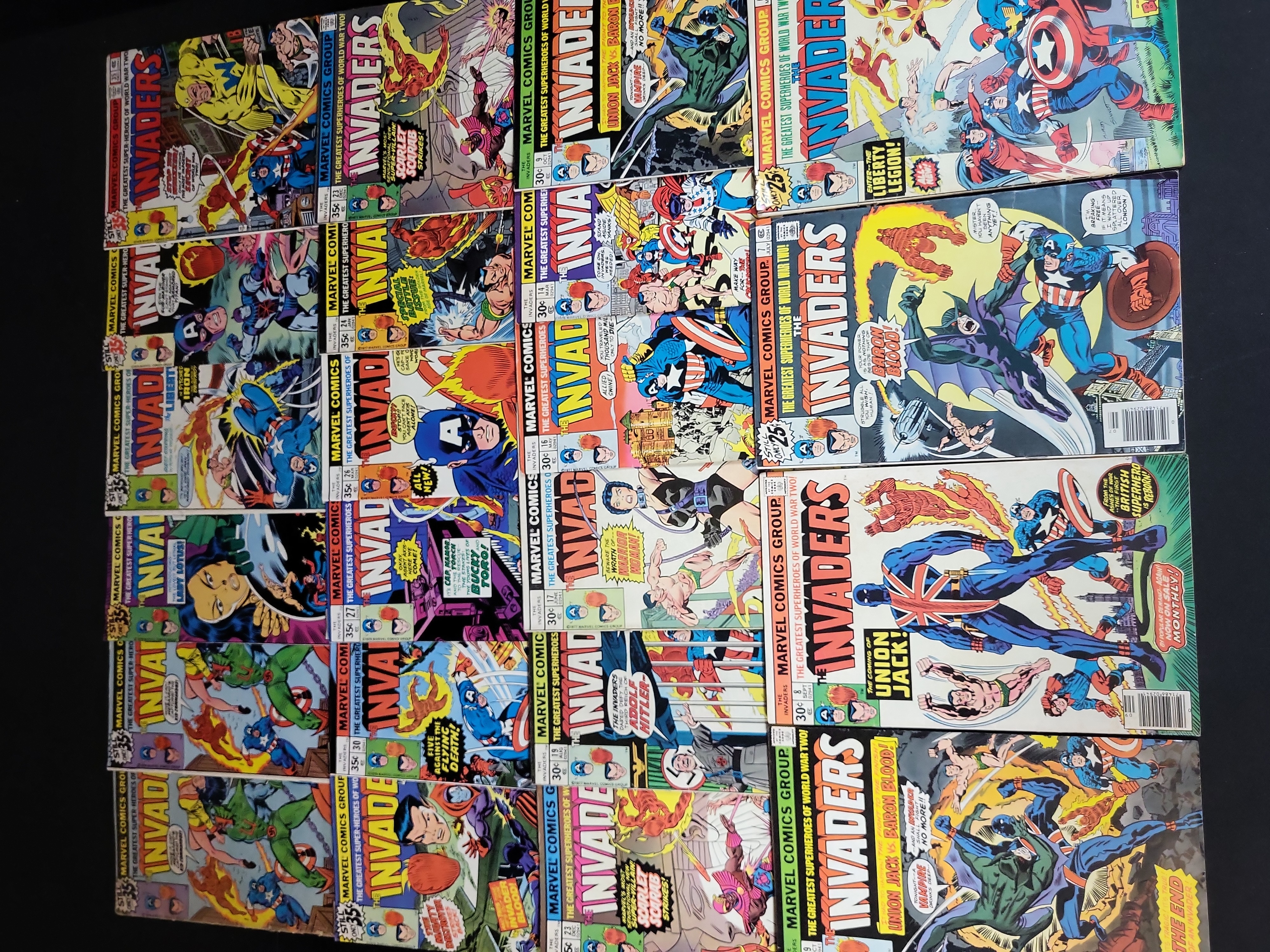 I03759 | A Group of Marvel Comics The Invaders Bronze Age Comic Books
