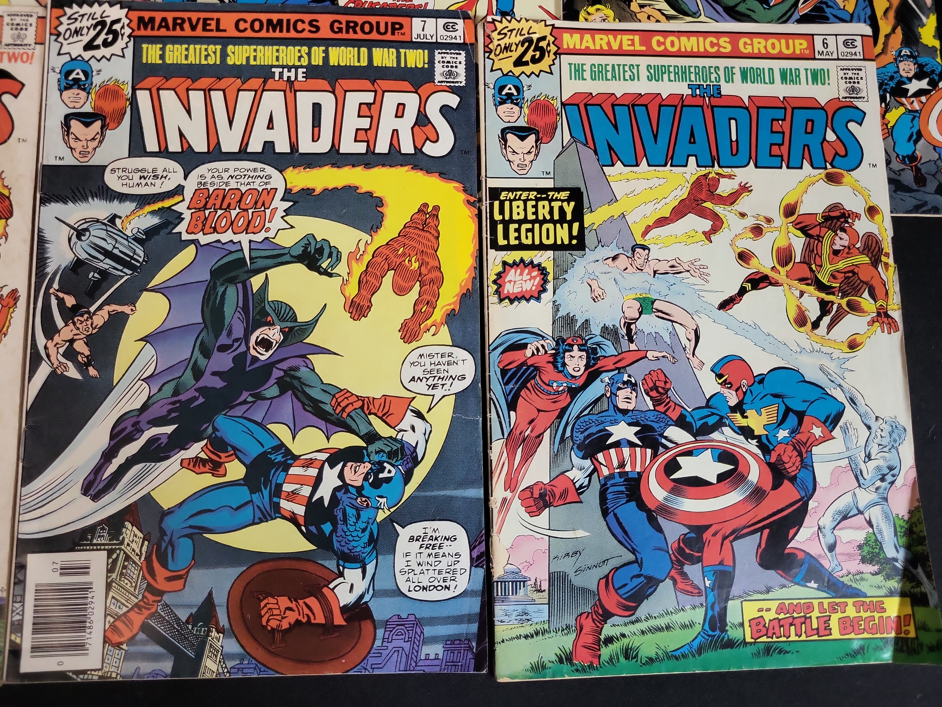 I03759 | A Group of Marvel Comics The Invaders Bronze Age Comic Books