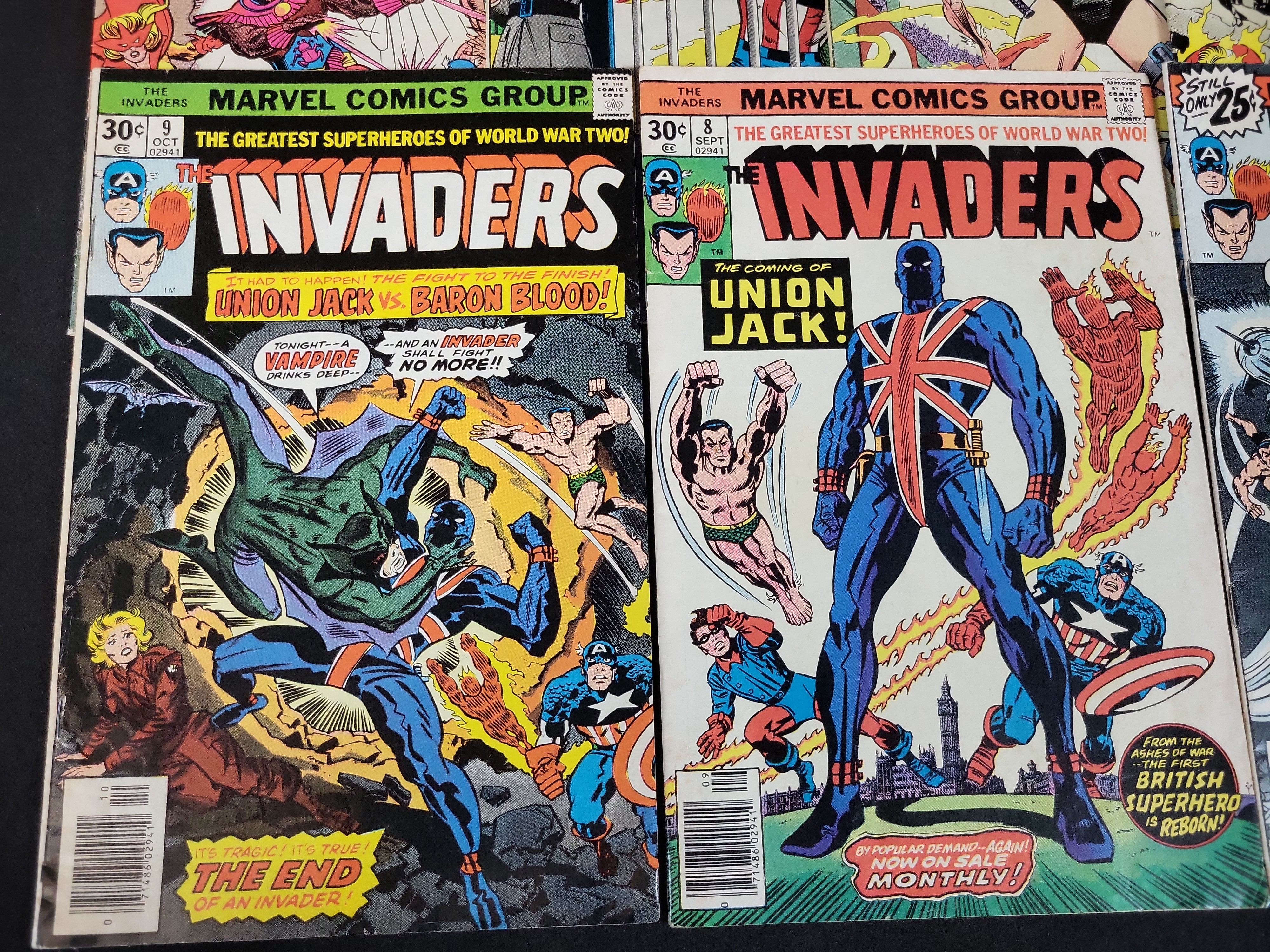 I03759 | A Group of Marvel Comics The Invaders Bronze Age Comic Books