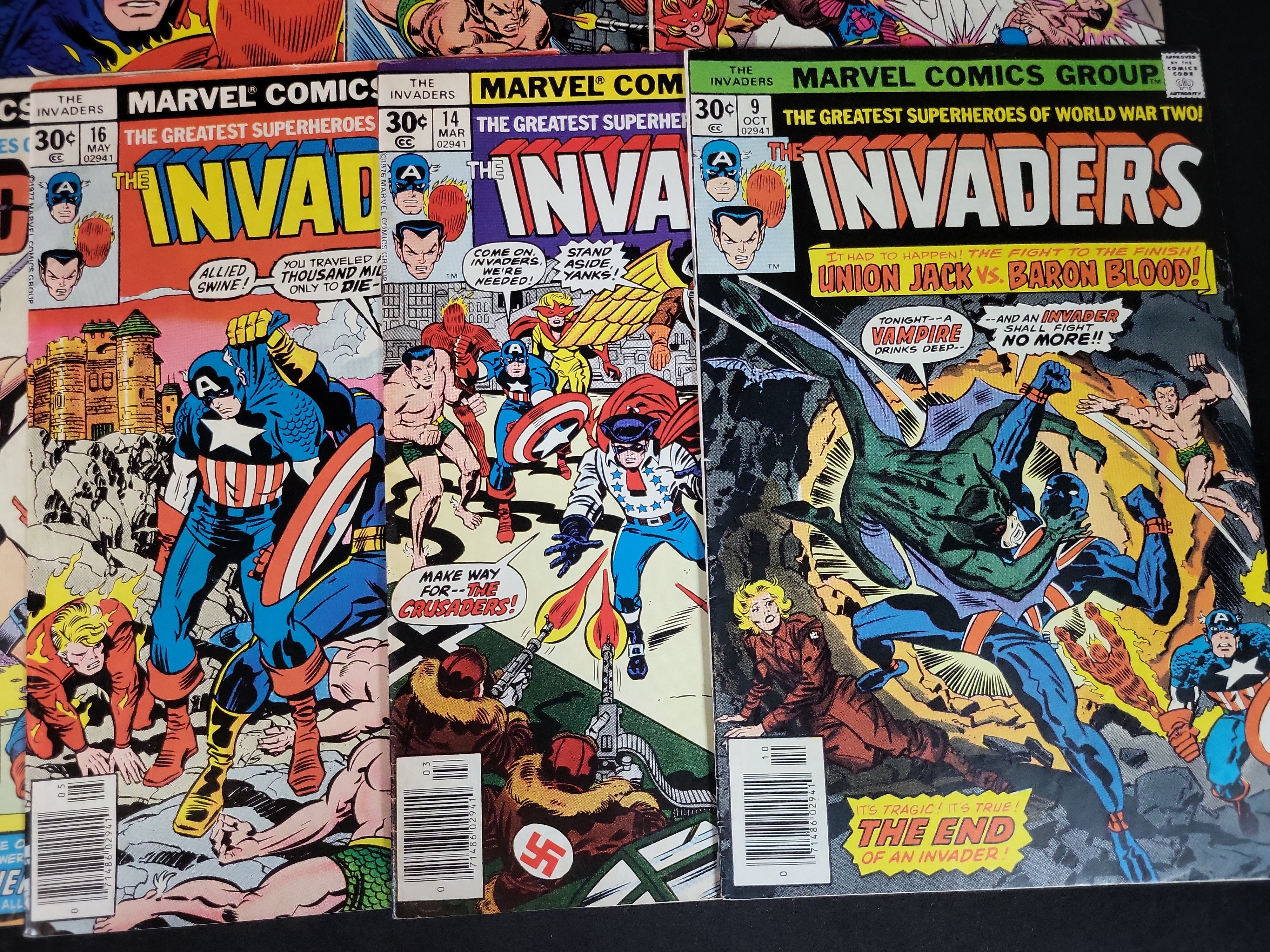 I03759 | A Group of Marvel Comics The Invaders Bronze Age Comic Books