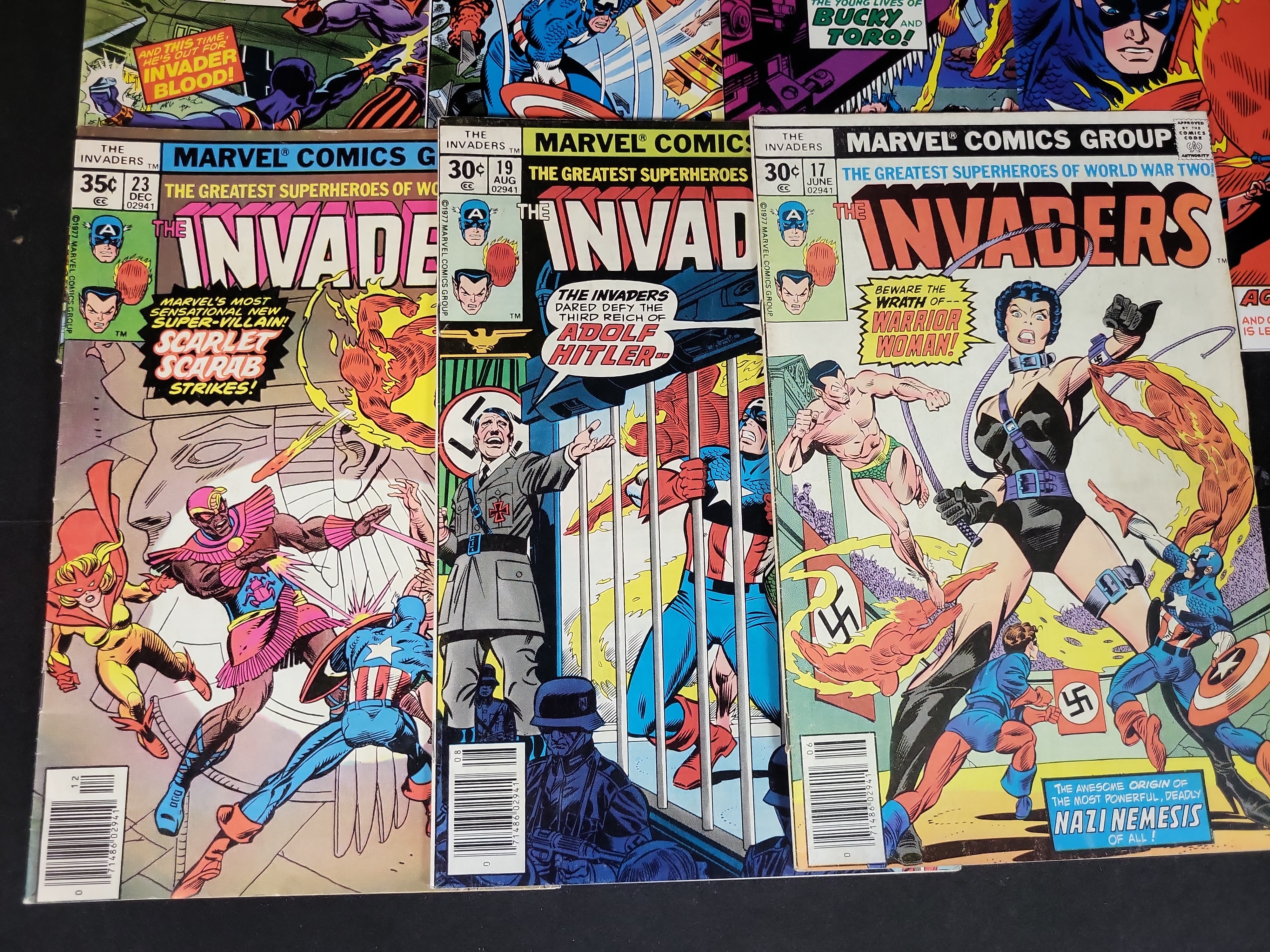 I03759 | A Group of Marvel Comics The Invaders Bronze Age Comic Books