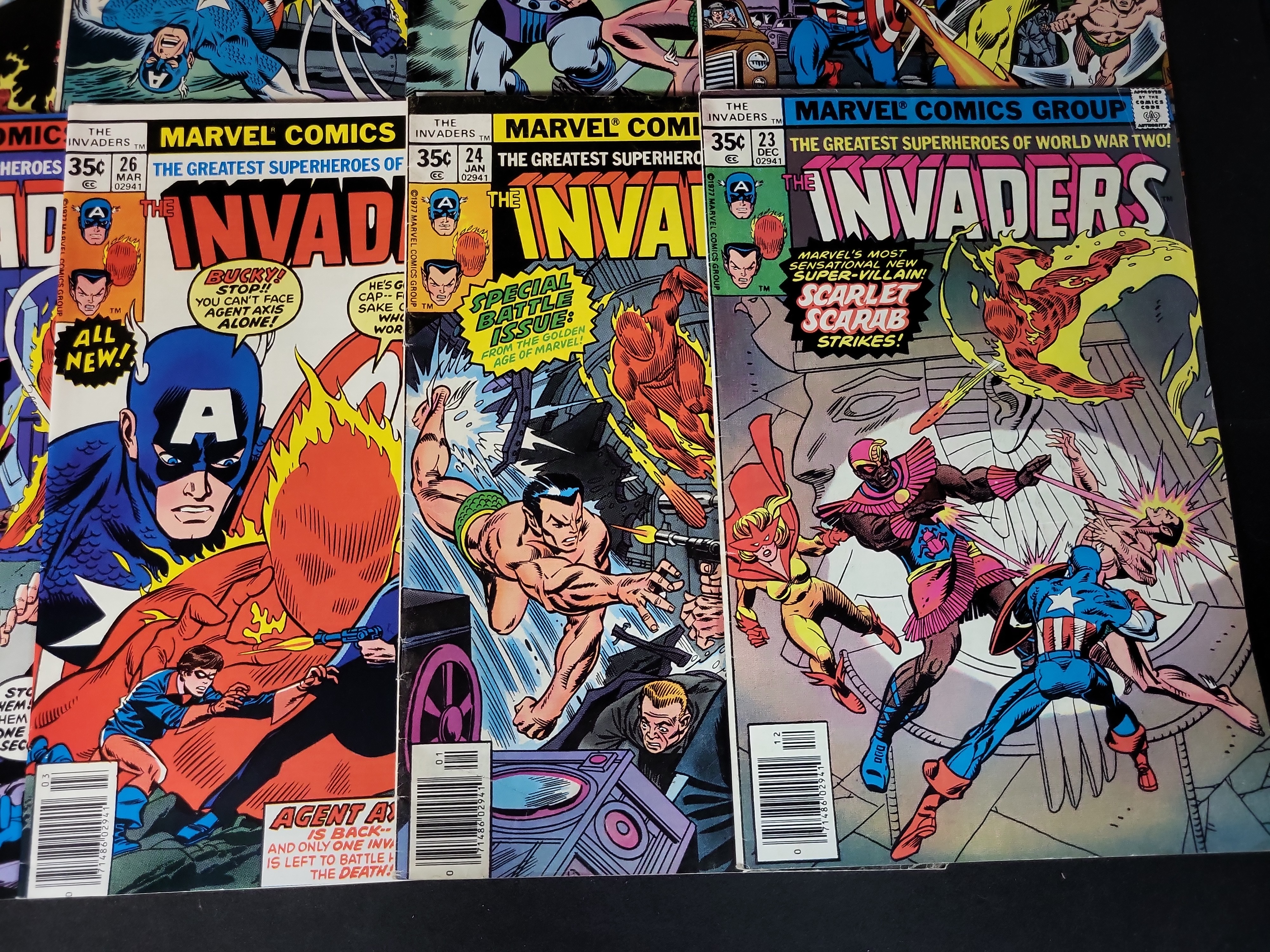 I03759 | A Group of Marvel Comics The Invaders Bronze Age Comic Books