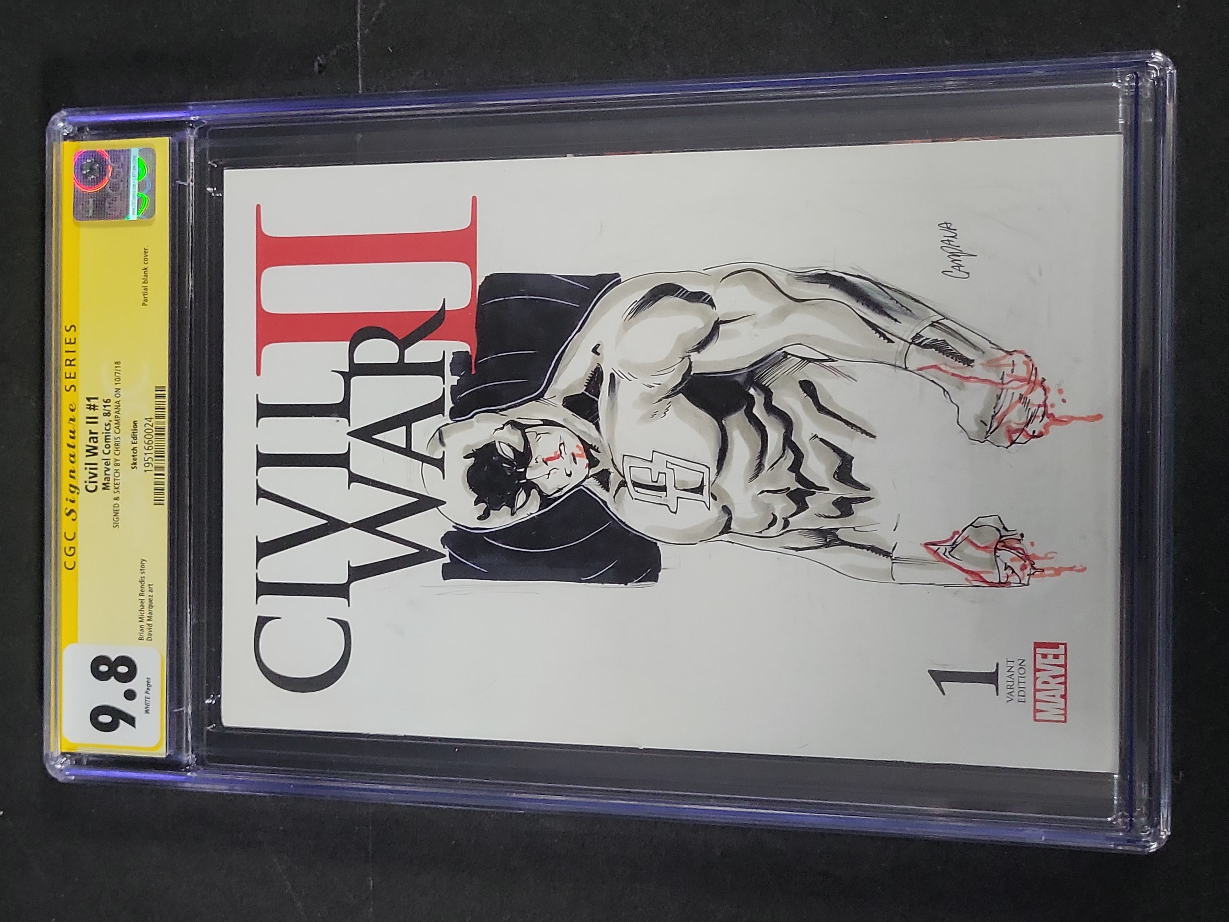 I03482 | Marvel Comics Civil War II #1 CGC Signature Series 9.8 Chris Campana Signed Sketch Edition