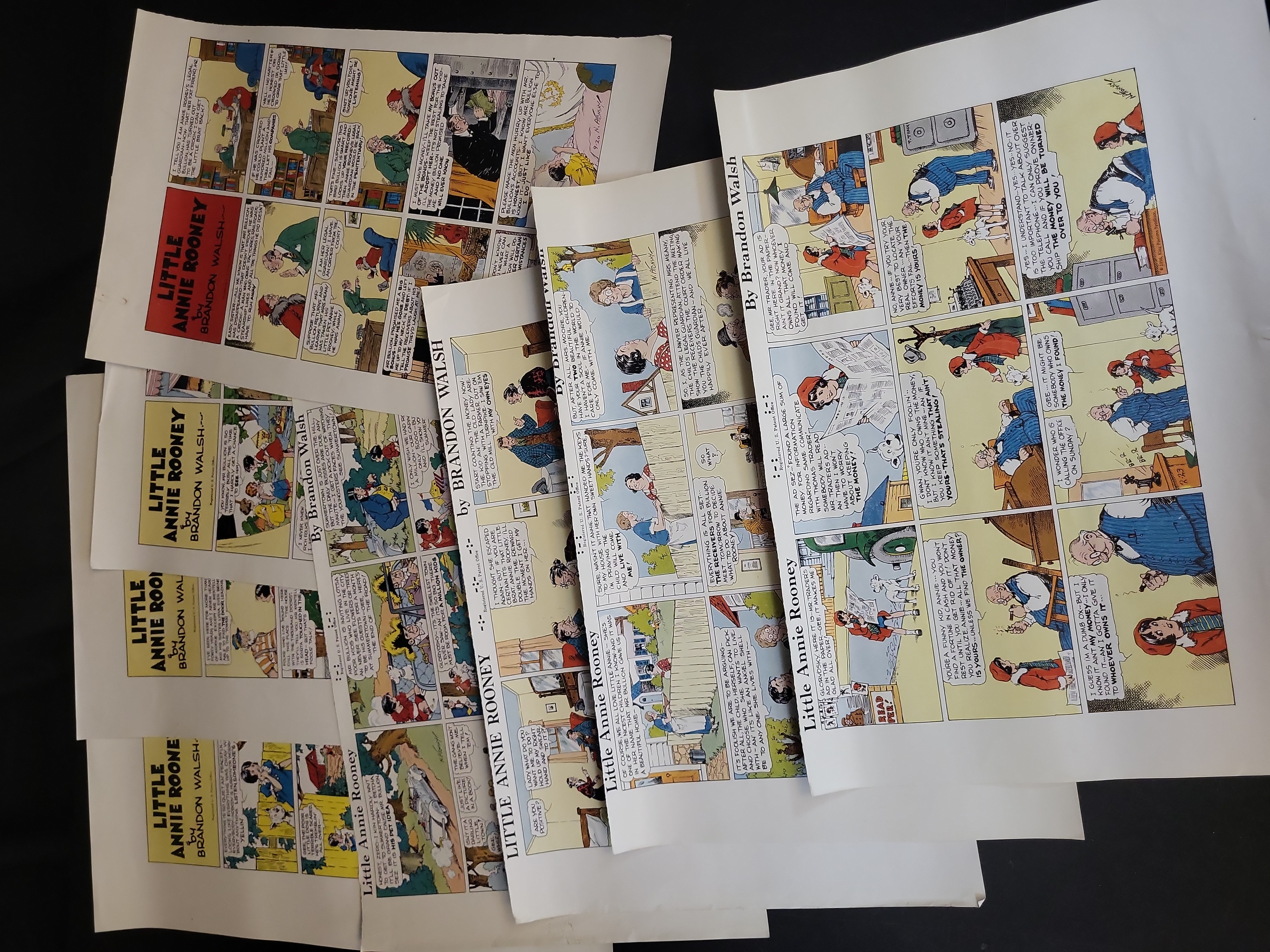 I03466 | Group of Eight Little Annie Rooney Sunday Comic Strip Proof Sheets ca 1935-1936