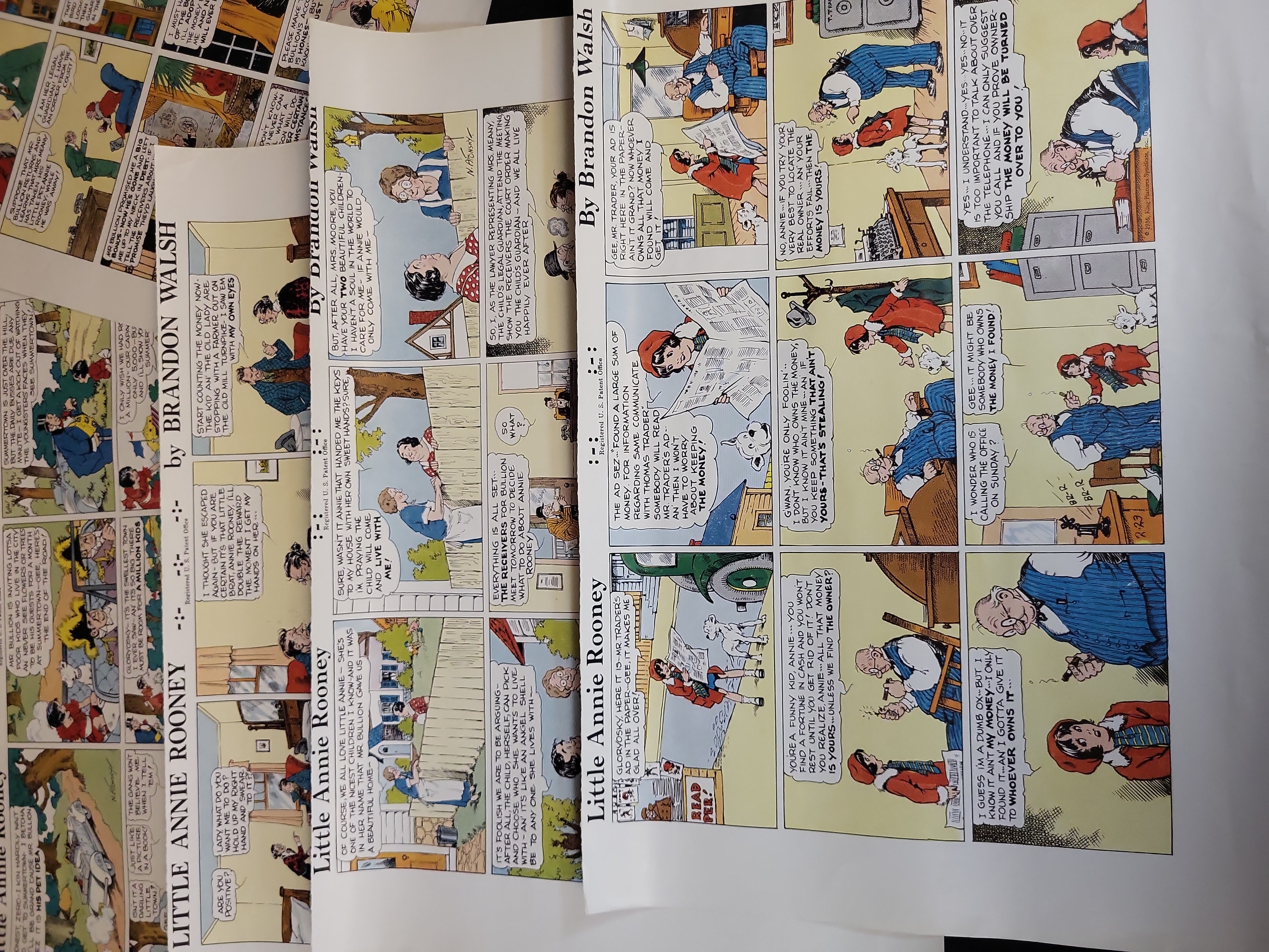 I03466 | Group of Eight Little Annie Rooney Sunday Comic Strip Proof Sheets ca 1935-1936