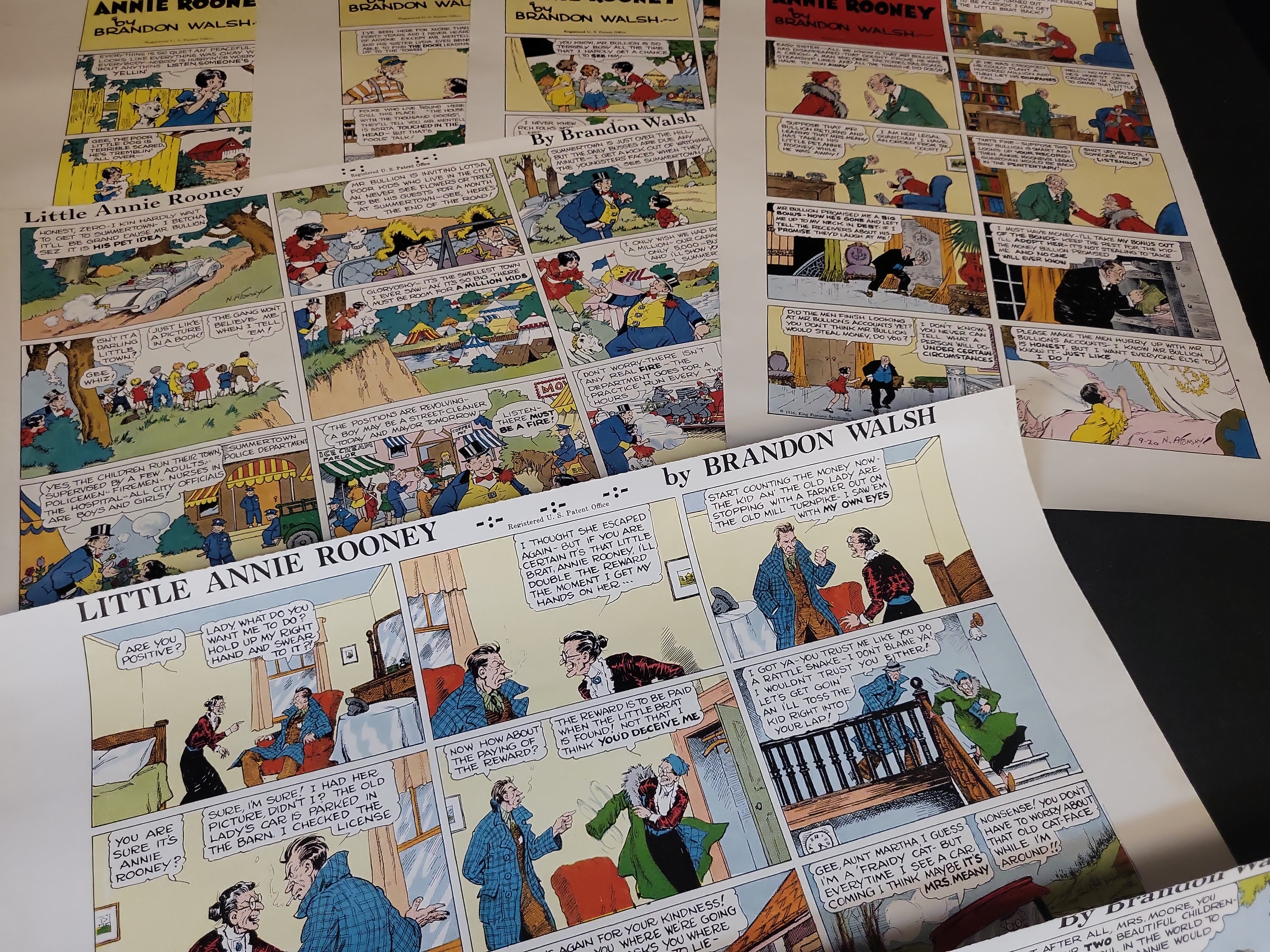 I03466 | Group of Eight Little Annie Rooney Sunday Comic Strip Proof Sheets ca 1935-1936