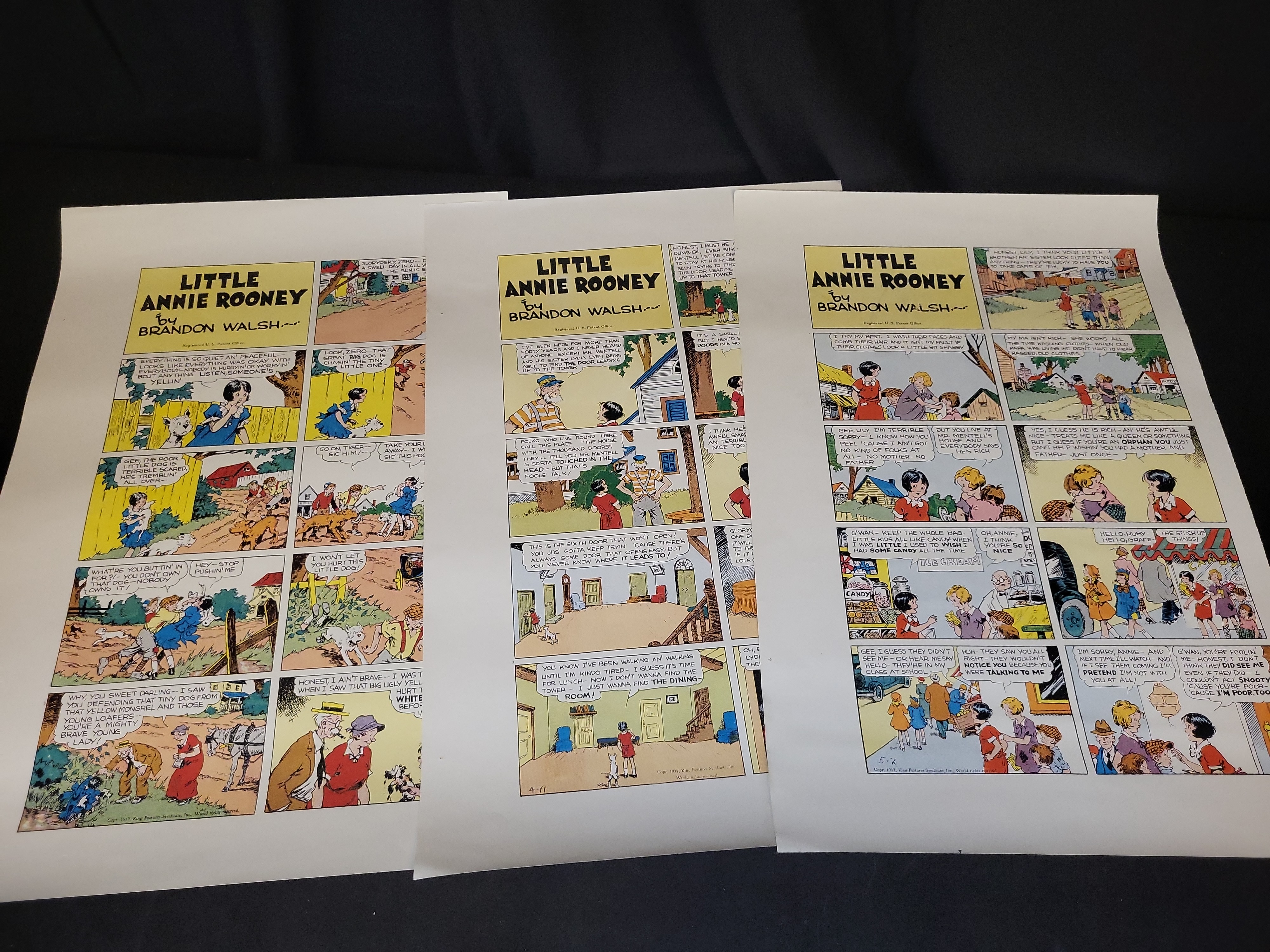 I03466 | Group of Eight Little Annie Rooney Sunday Comic Strip Proof Sheets ca 1935-1936