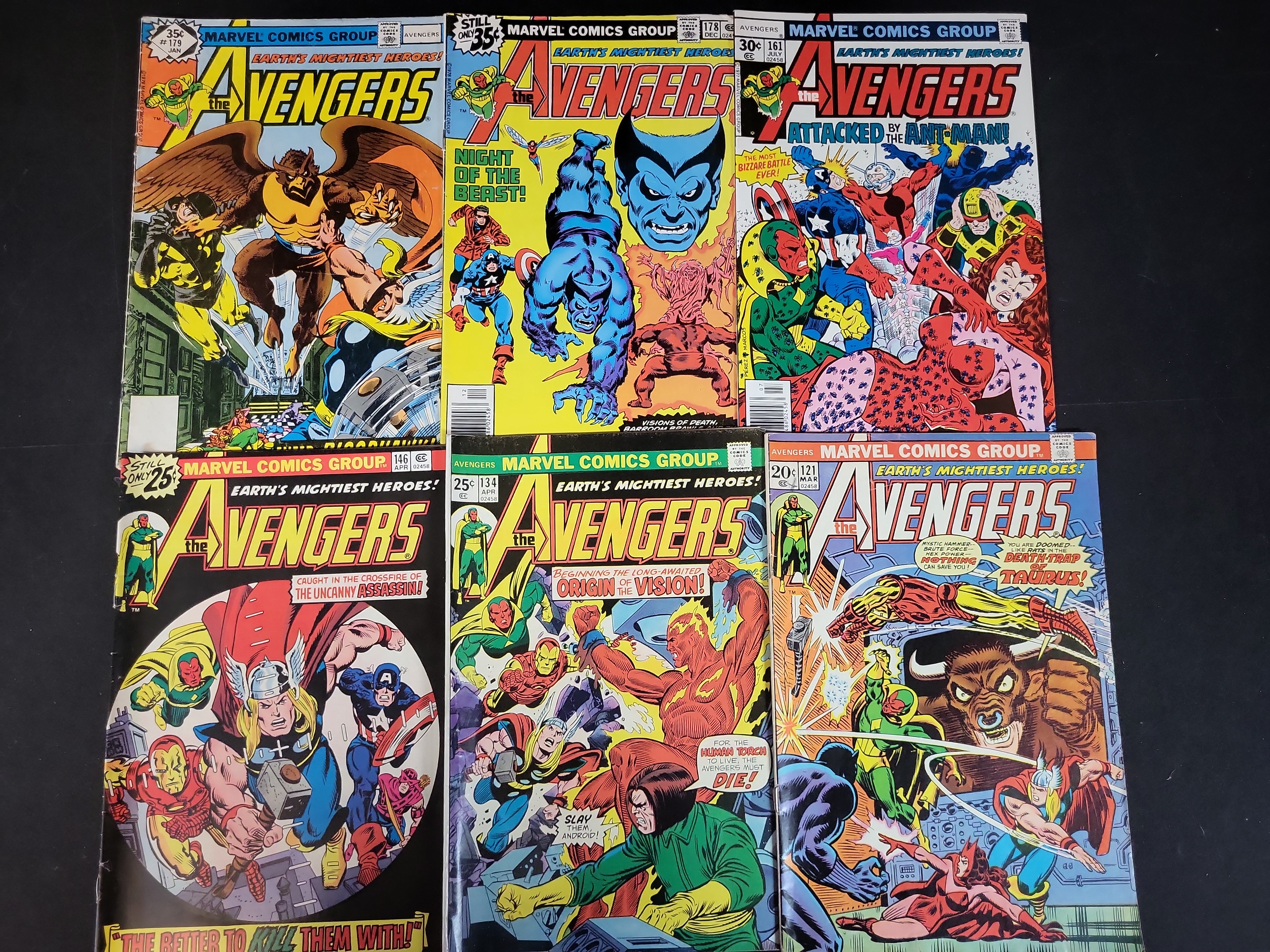 I03717 | A Collection of Six Marvel Comics Group The Avengers Comic Books Issues #121 to #179
