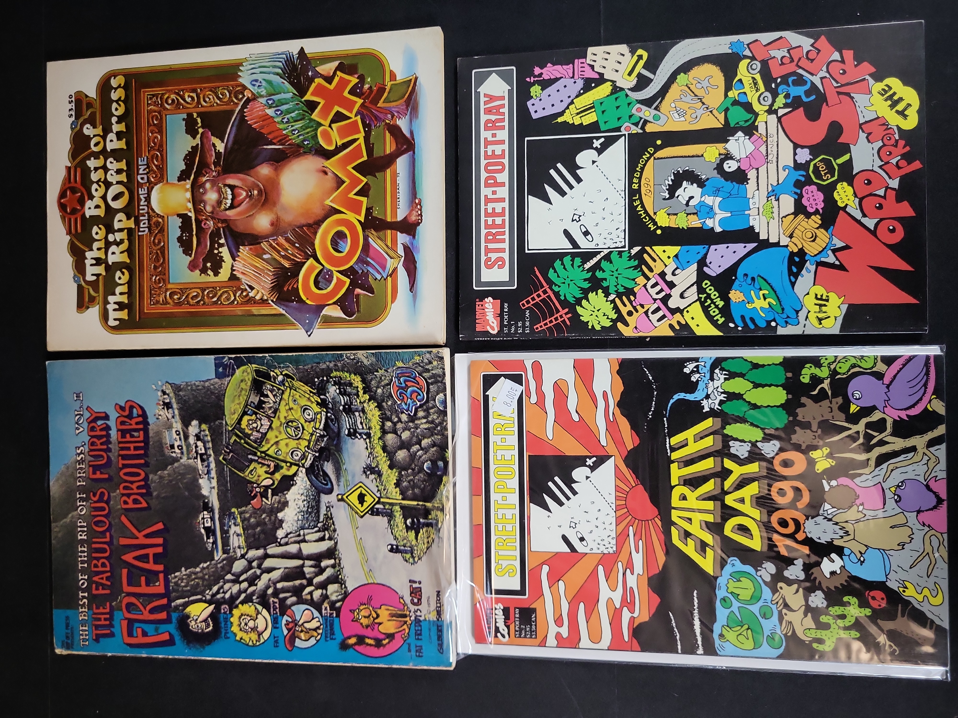 I03621 | A Collection of Four Comic Publications Including Rip Off Press Underground Anthologies and Marvel Street-Poet-Ray