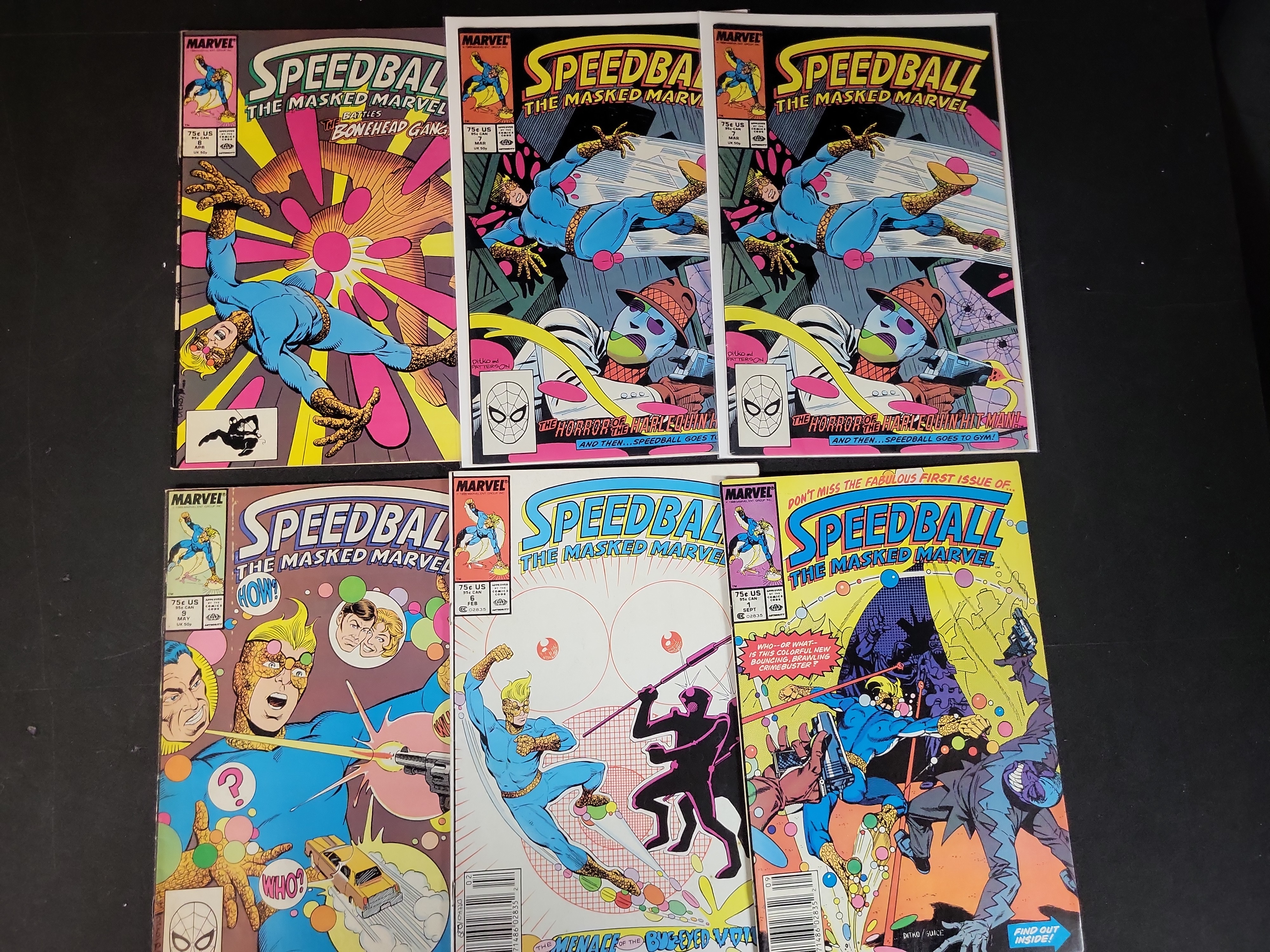 I03701 | A Collection of Six Marvel Comics Speedball The Masked Marvel Issue Numbers 1 through 9