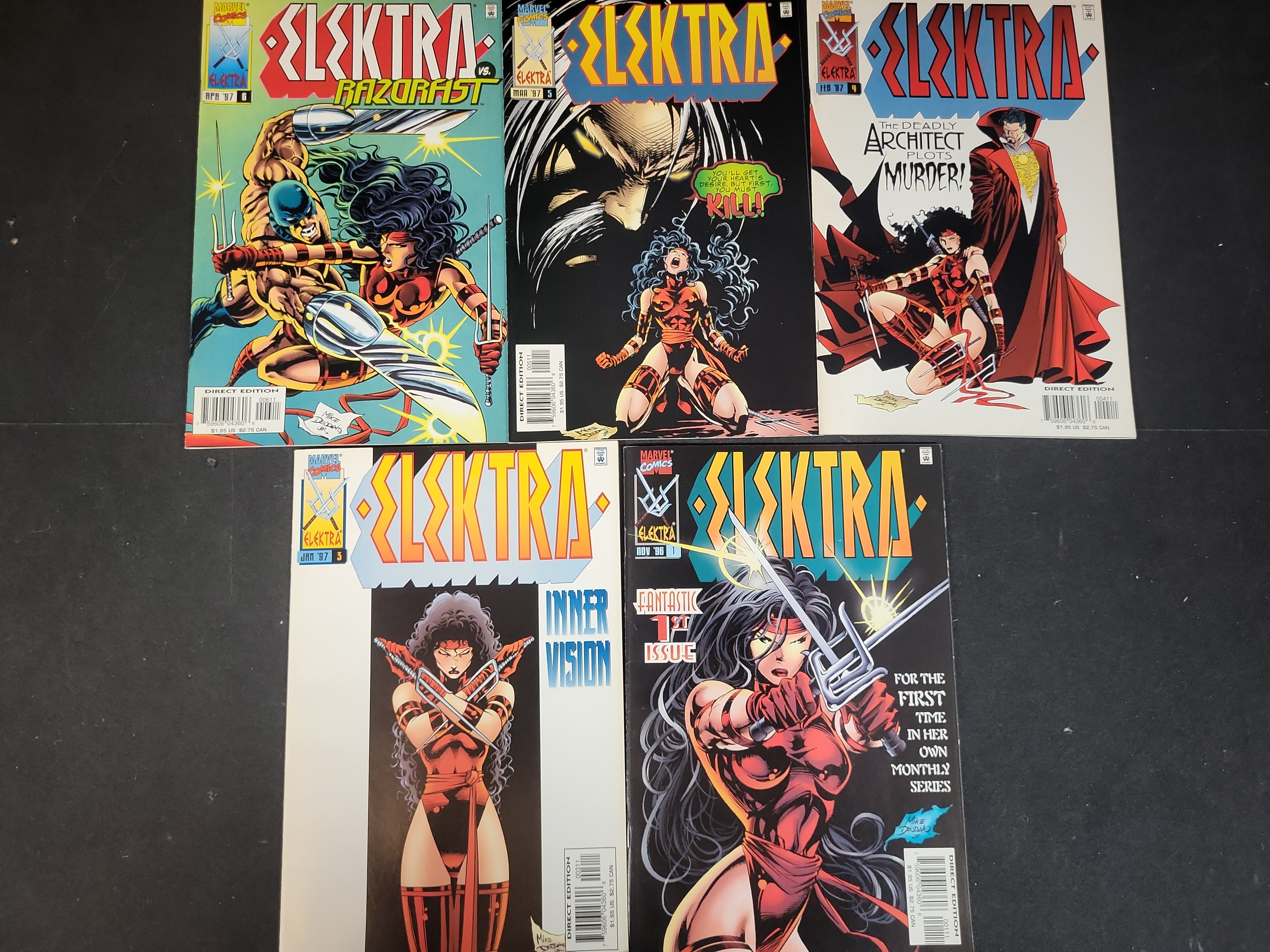 I03704 | A Collection of Five Marvel Comics Elektra Comic Books Including Issue #1