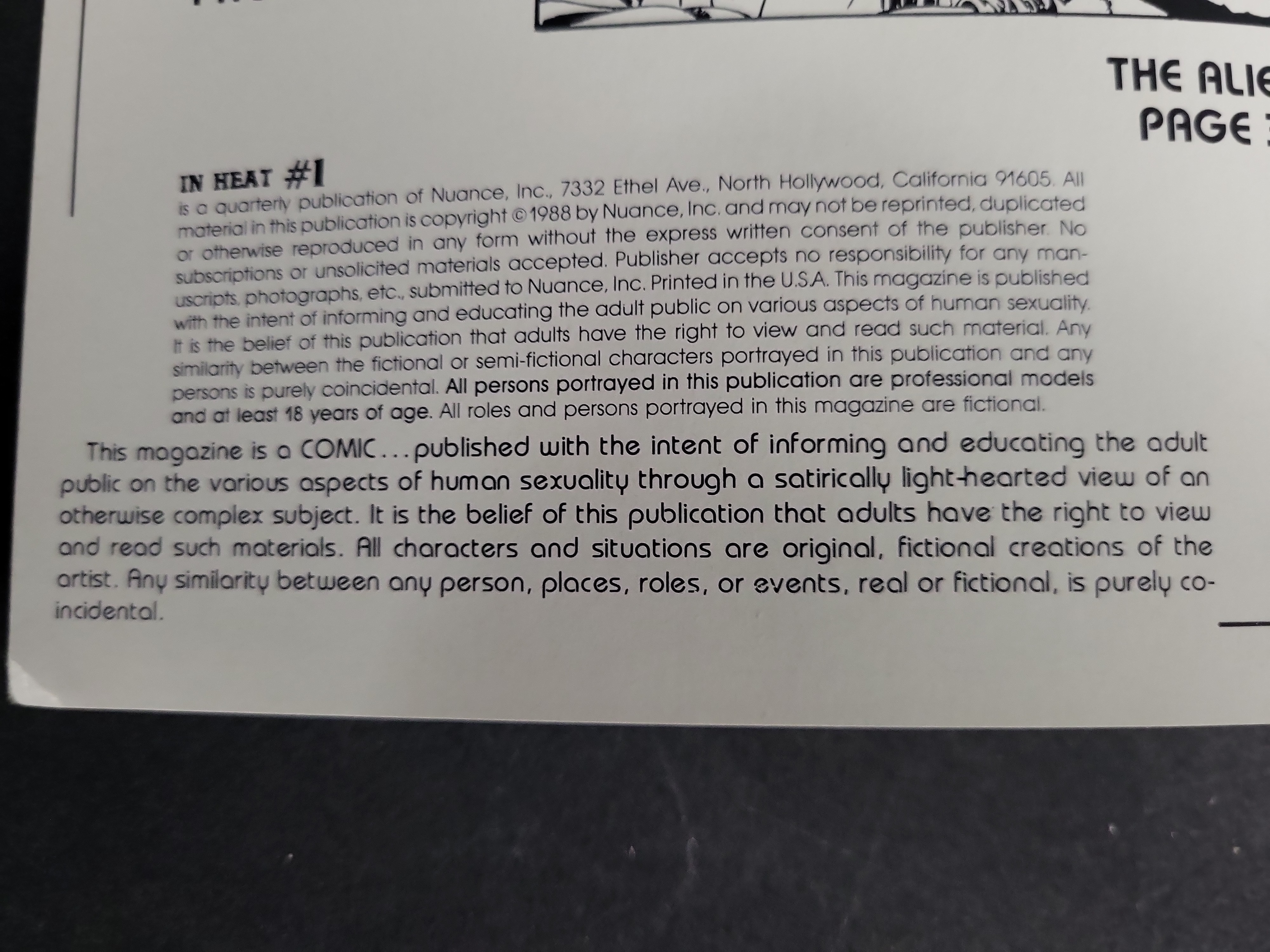 I03299 | Nuance Inc. In Heat Comic Book Issue 1 Fourth Printing 1988