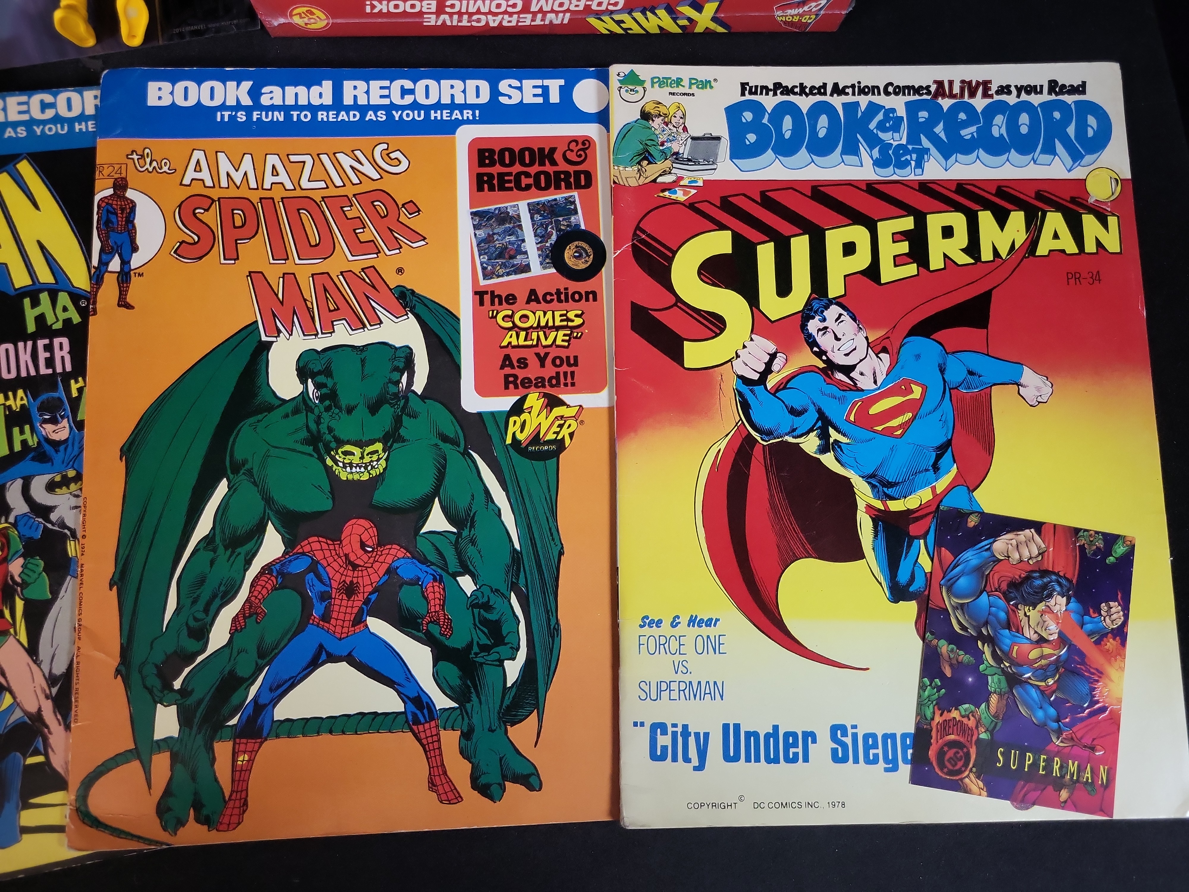 I03665 | A Collection of Marvel and DC Comics Vintage Memorabilia Book and Record Sets and Action Figures