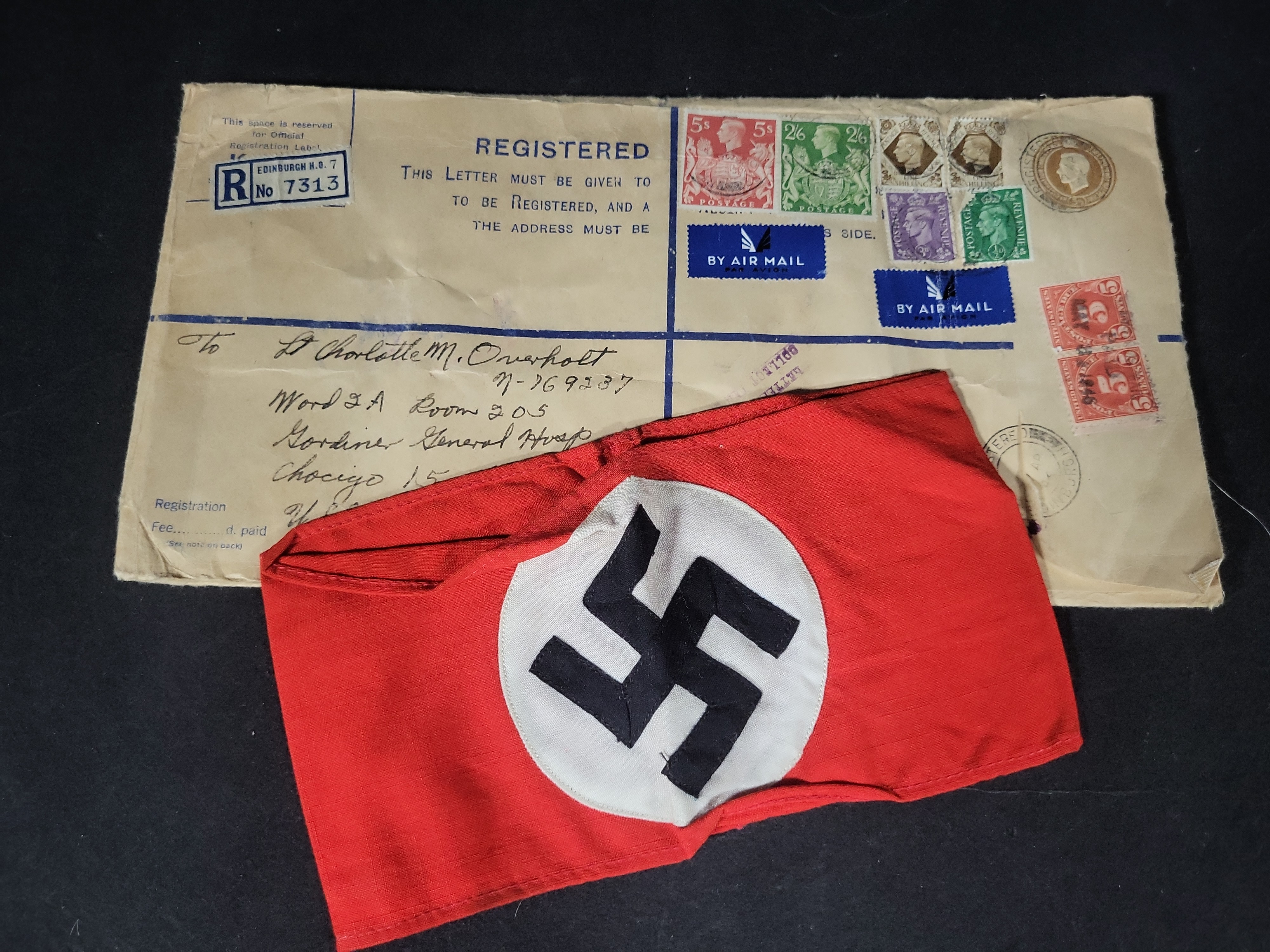 I03194 | Two WWII Items Including a German NSDAP Armband and Registered Shipping Envelope