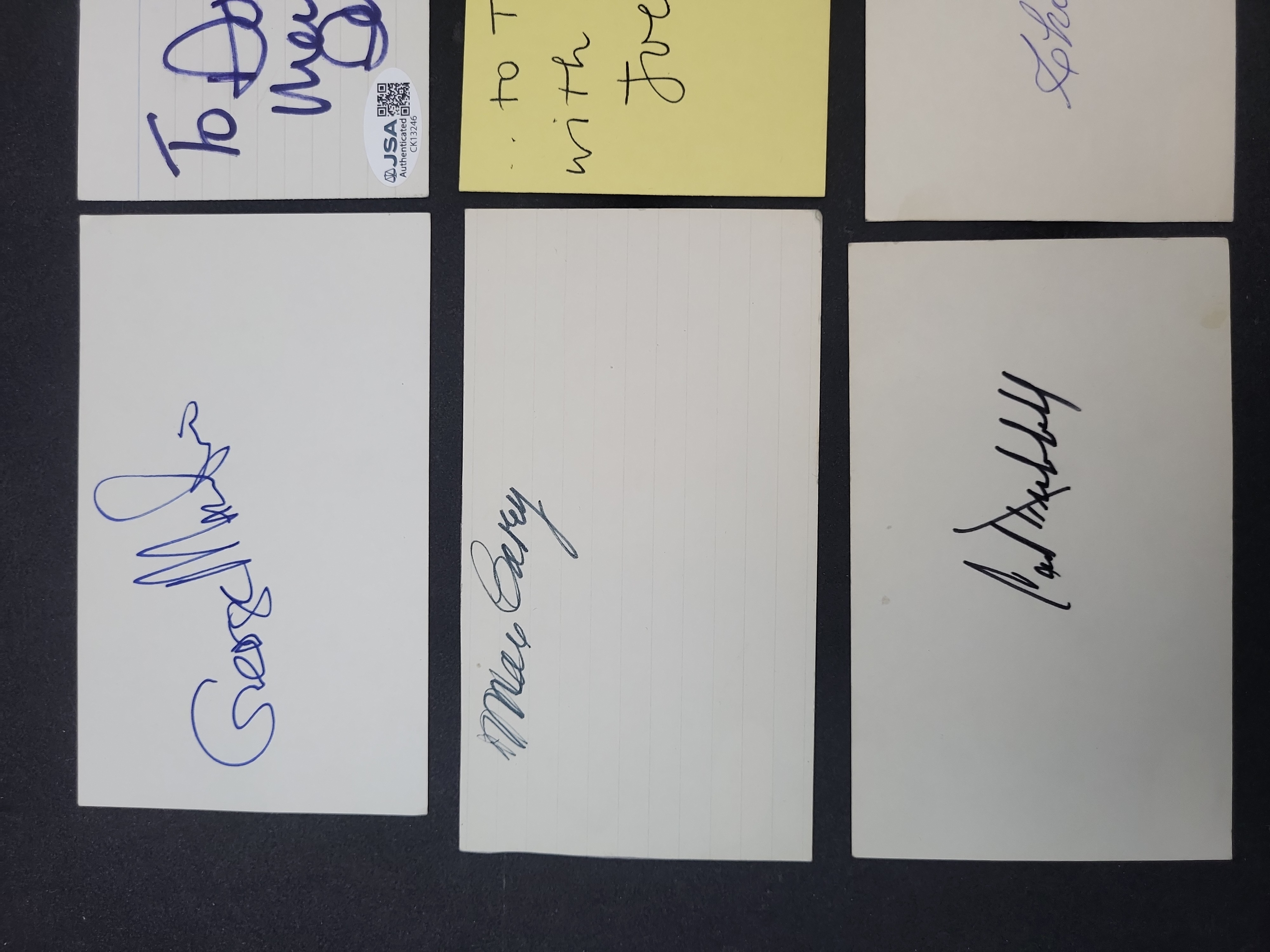 I03372 | Lot of (6) Autographed Cards and Slips Featuring Baseball Hall of Famers and Entertainment Figures