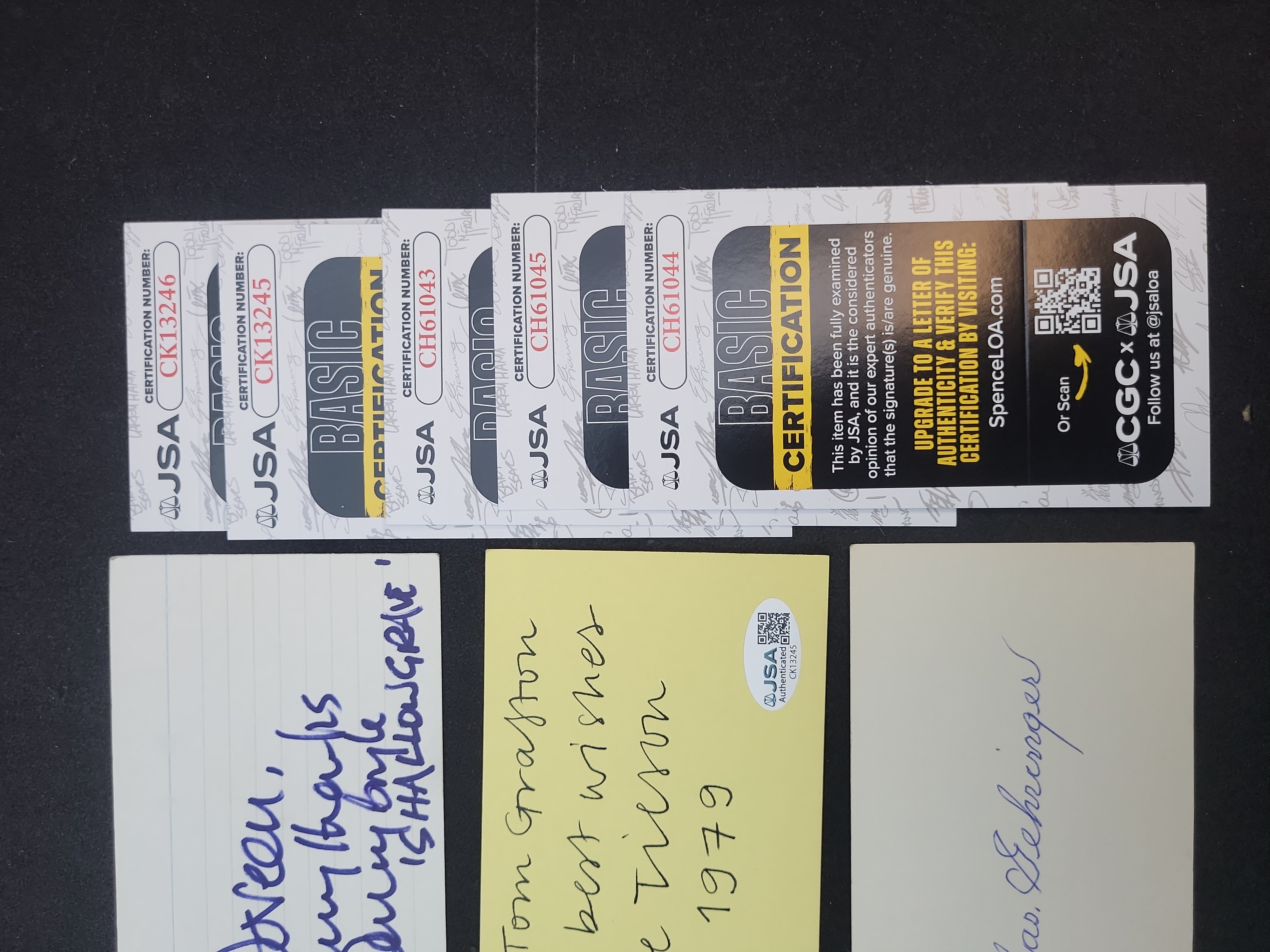 I03372 | Lot of (6) Autographed Cards and Slips Featuring Baseball Hall of Famers and Entertainment Figures