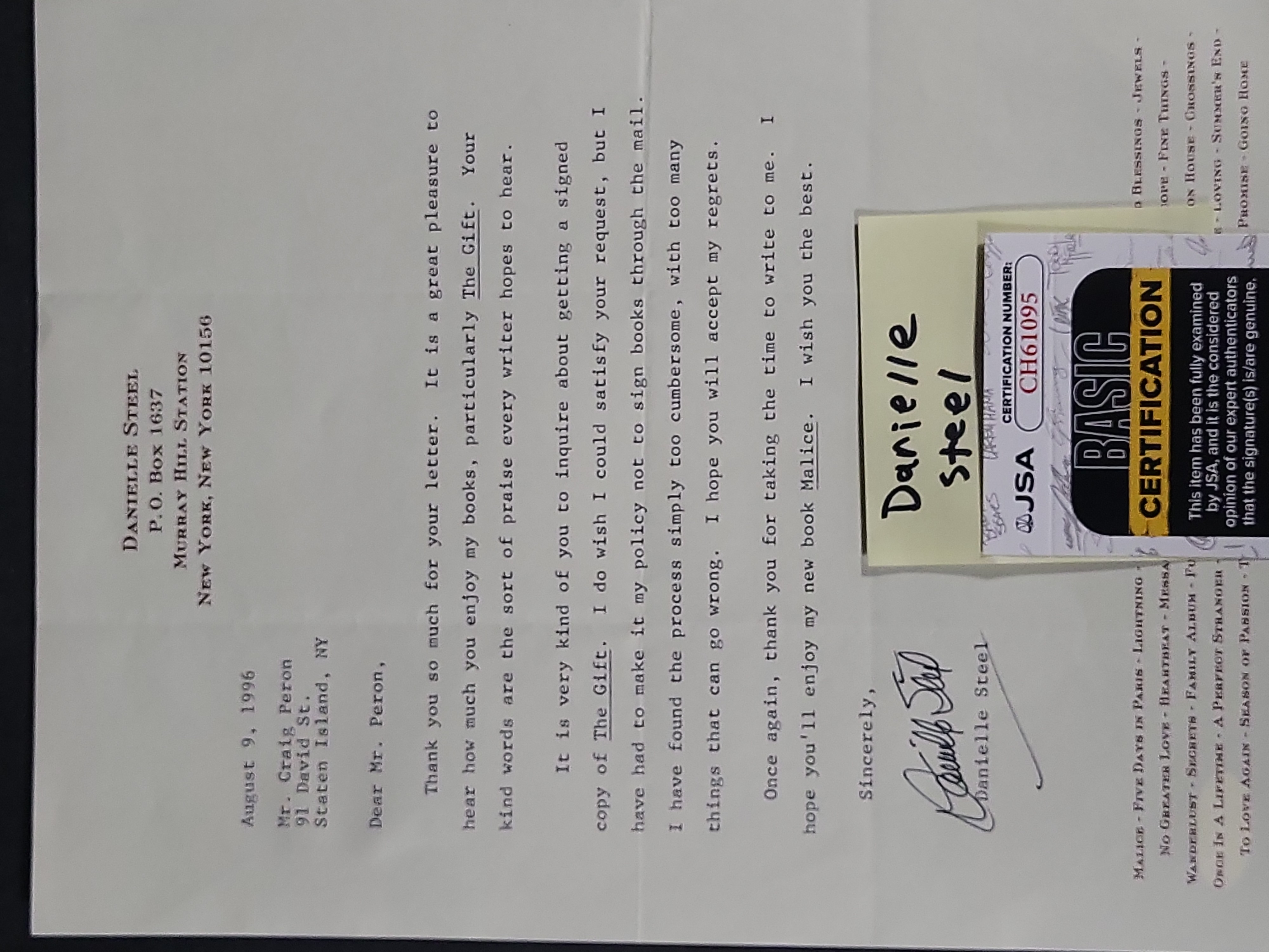 I03398 | Steel, Danielle and Martin Sheen. Two Signed Items (TLS and ANS).