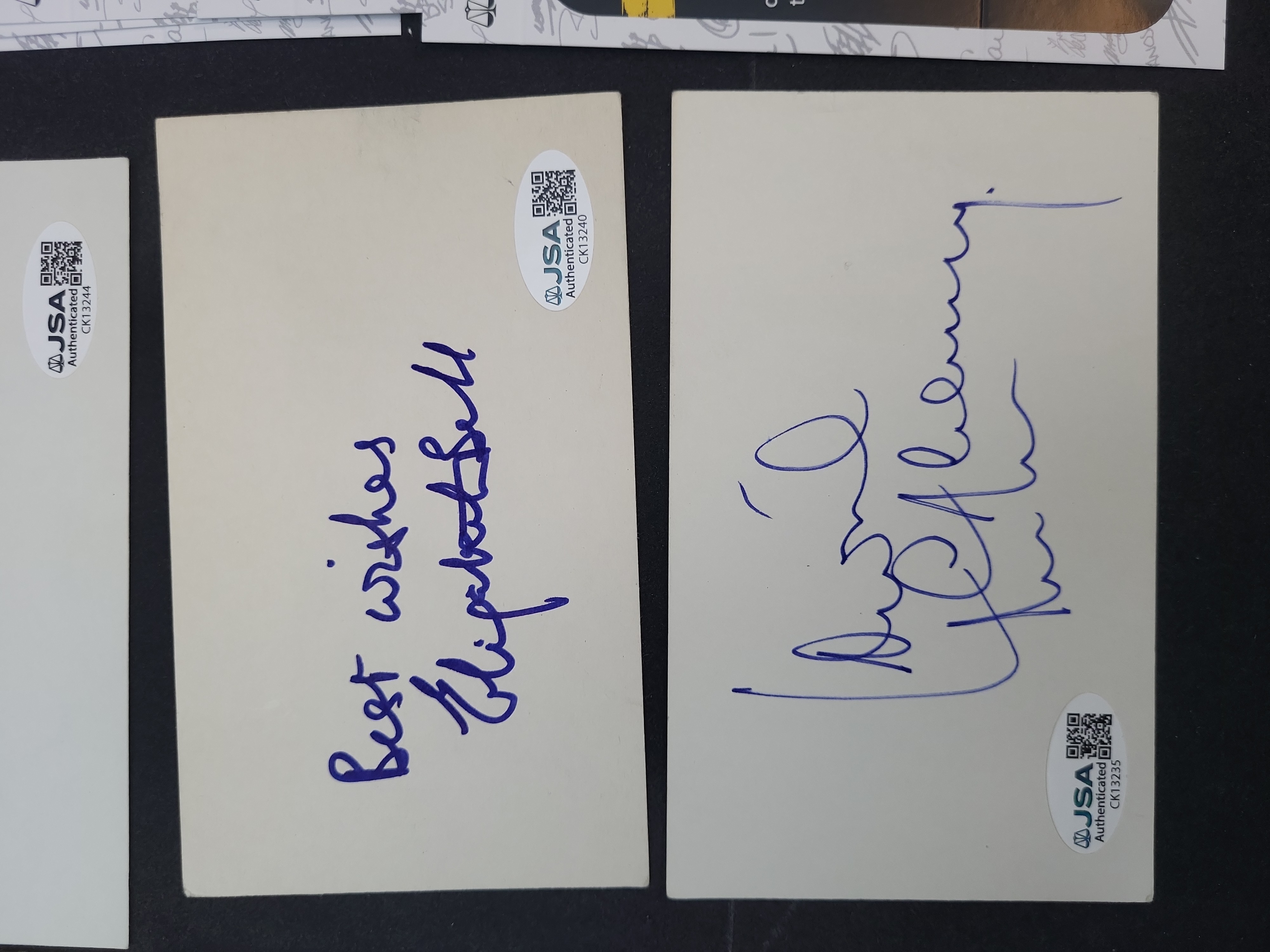 I03369 | Collection of Six Autographed Cards and Slips Featuring Julie London and Shari Lewis