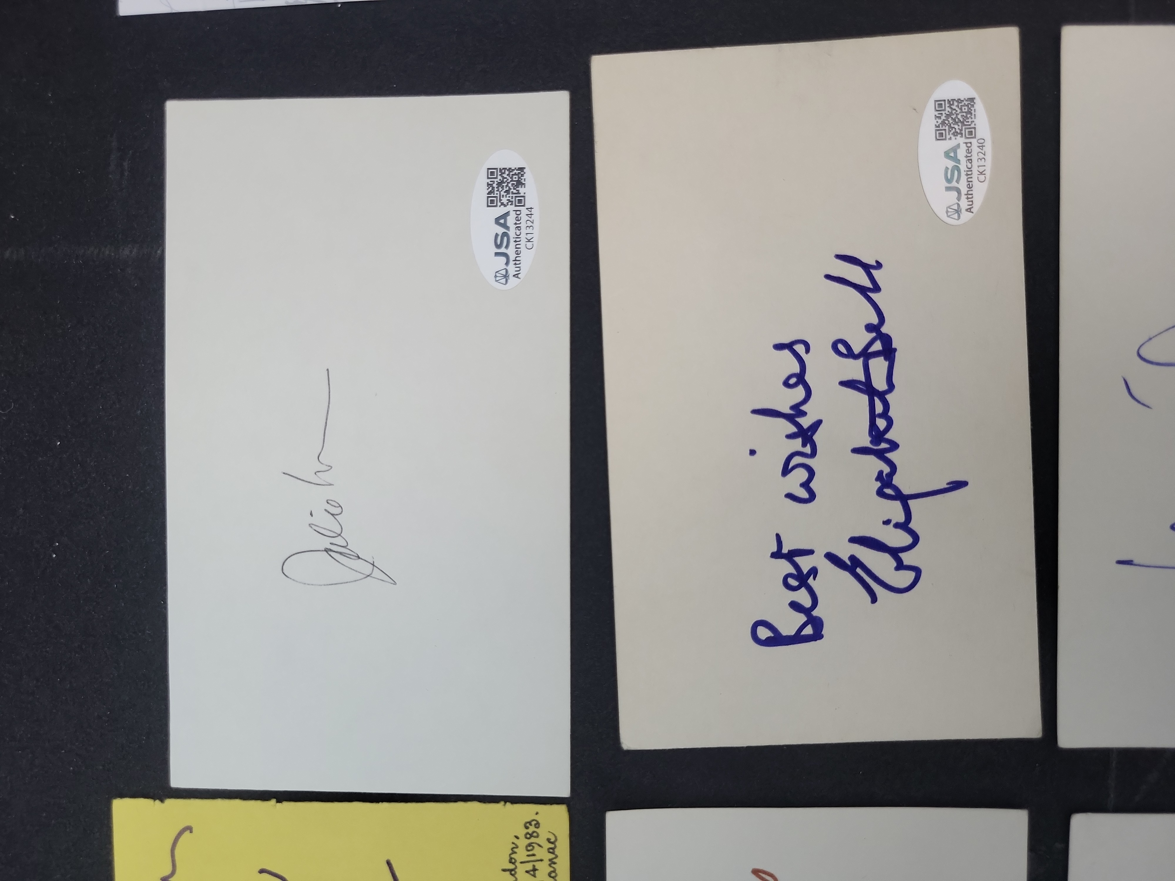 I03369 | Collection of Six Autographed Cards and Slips Featuring Julie London and Shari Lewis