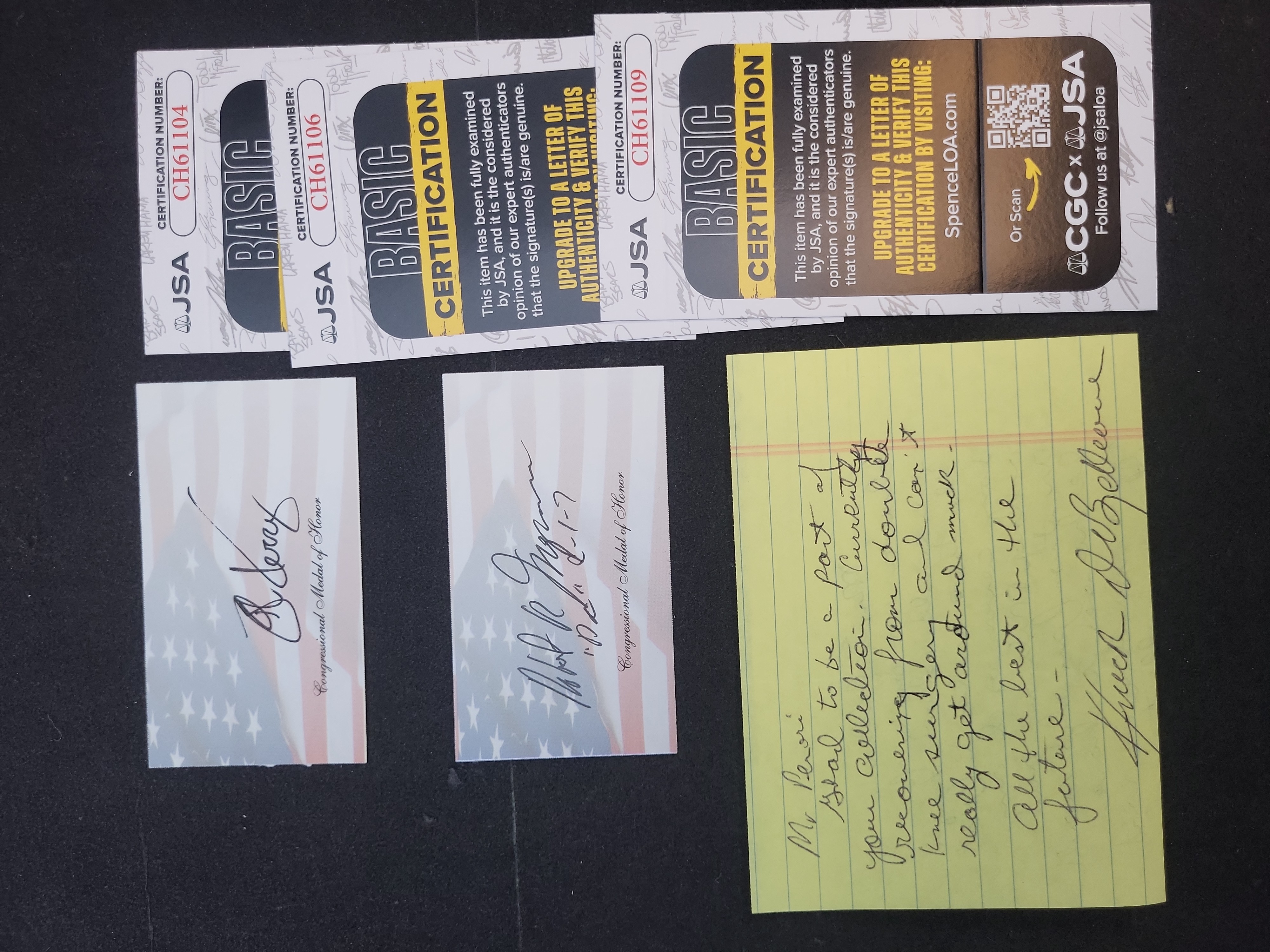 I03373 | A Trio of Vietnam War Heroes Authenticated Autographed Items JSA Certified