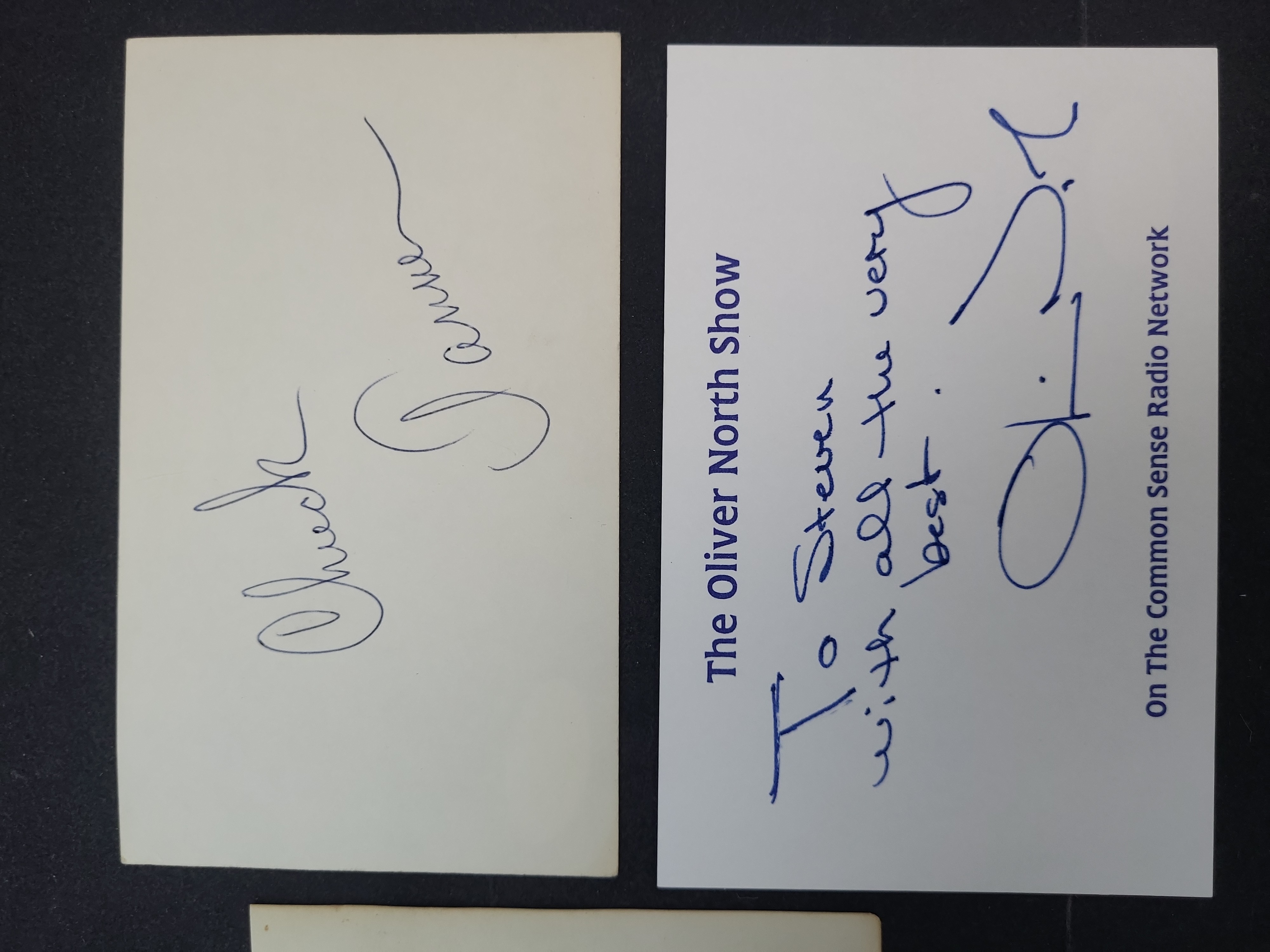 I03371 | A Trio of Authenticated Autographs including Francis Thomas, Chuck Tanner, and Oliver North with JSA Certification