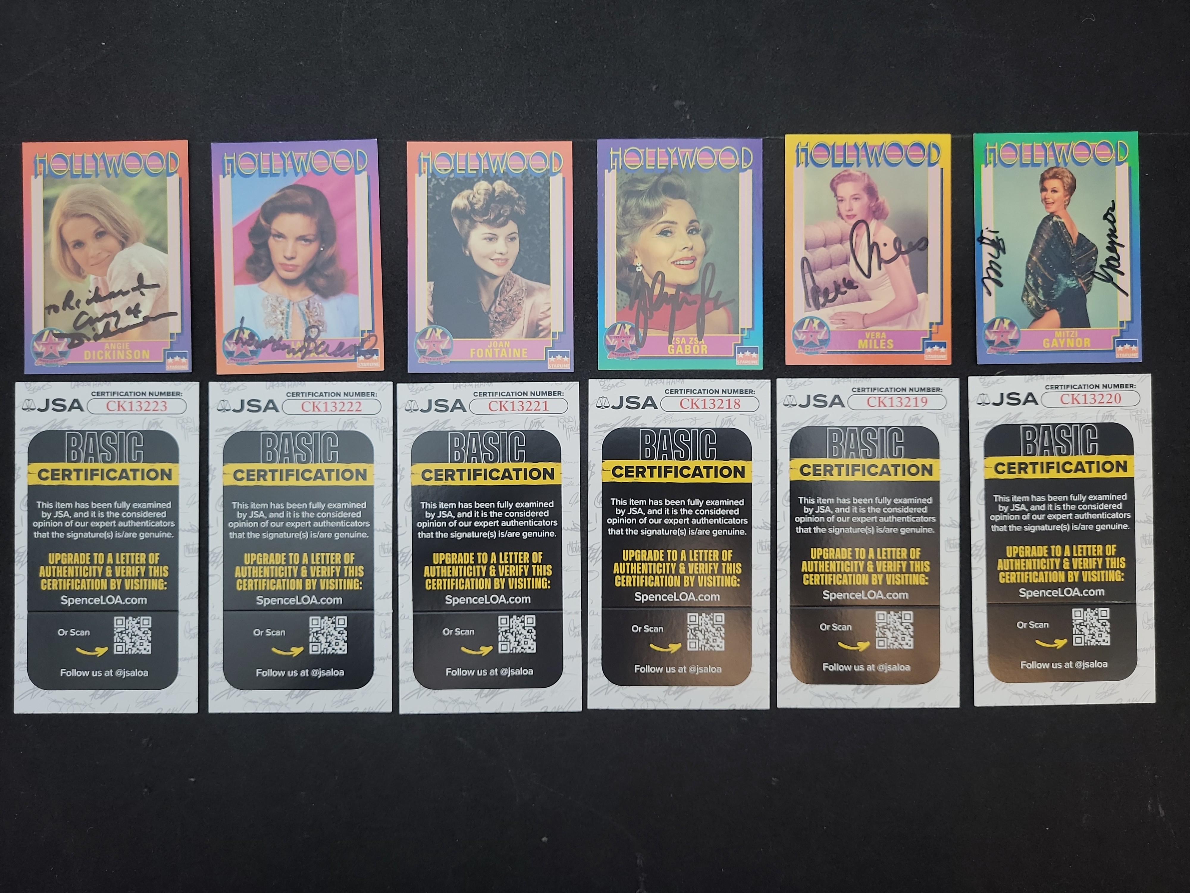 I03359 | A Collection of Six Autographed 1991 Starline Hollywood Trading Cards with JSA Certification