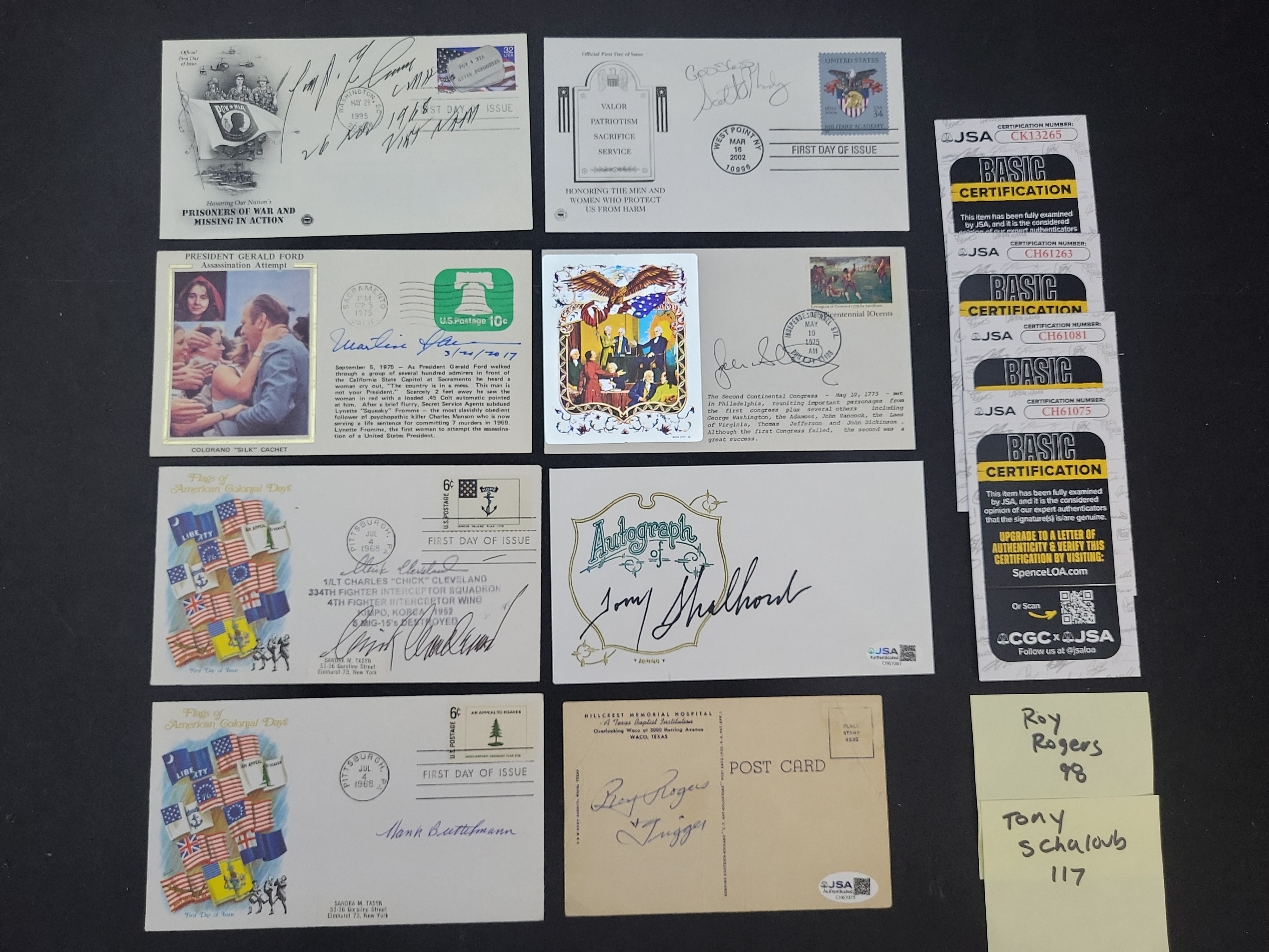 I03362 | Collection of (7) Autographed Envelopes, First Day Covers, and Postcards - Including Korean War Aces, John McCain, Tony Shalhoub, a