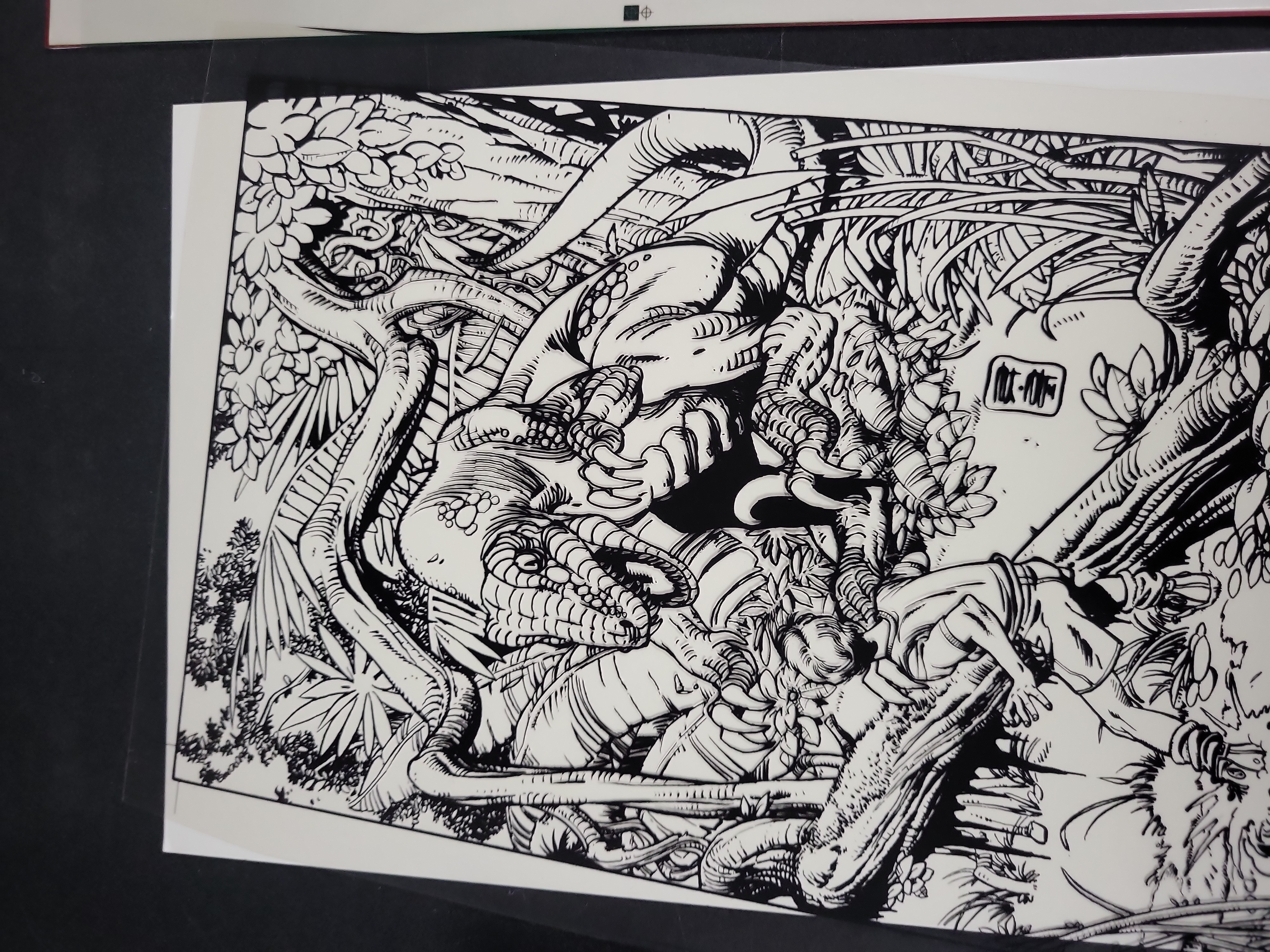 I03335 | A Collection of Progressive Color Proofs and Acetate Overlay for a Psychedelic Dinosaur Illustration