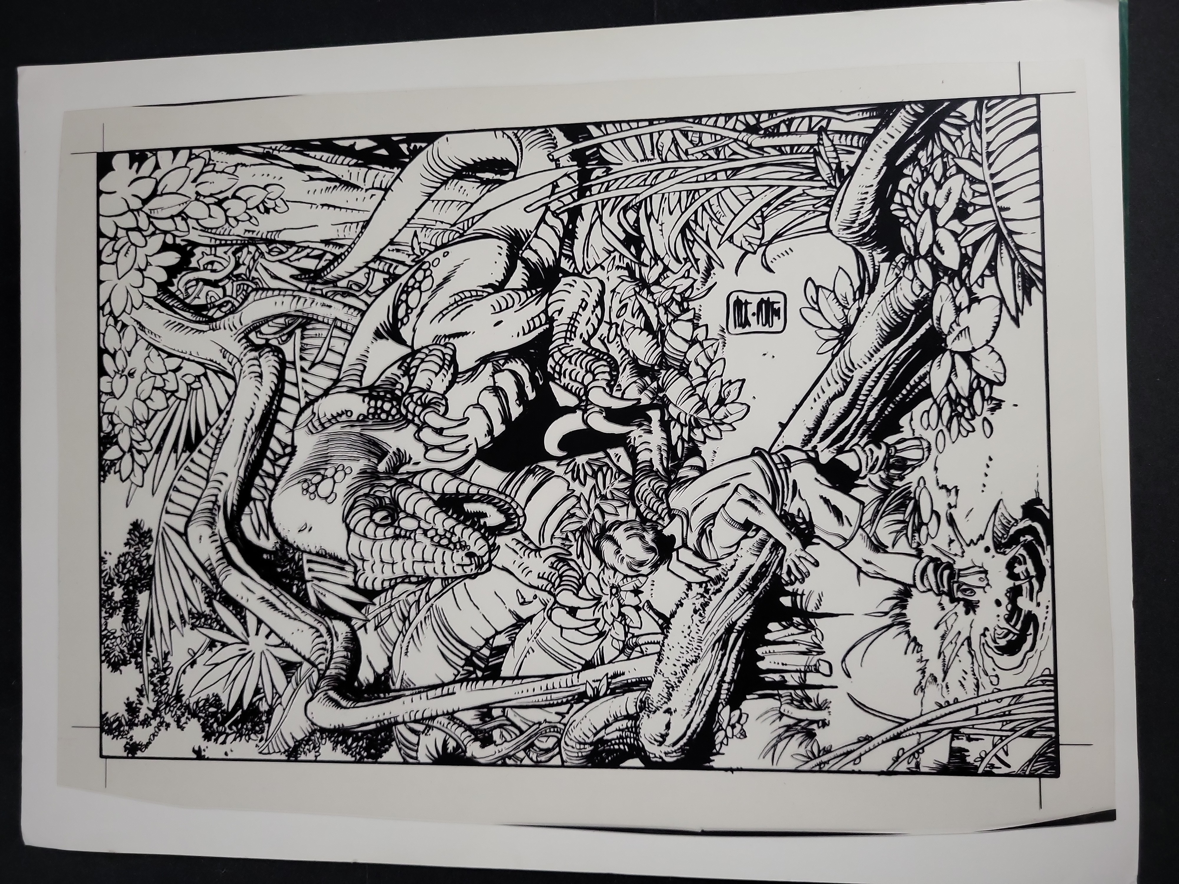 I03335 | A Collection of Progressive Color Proofs and Acetate Overlay for a Psychedelic Dinosaur Illustration