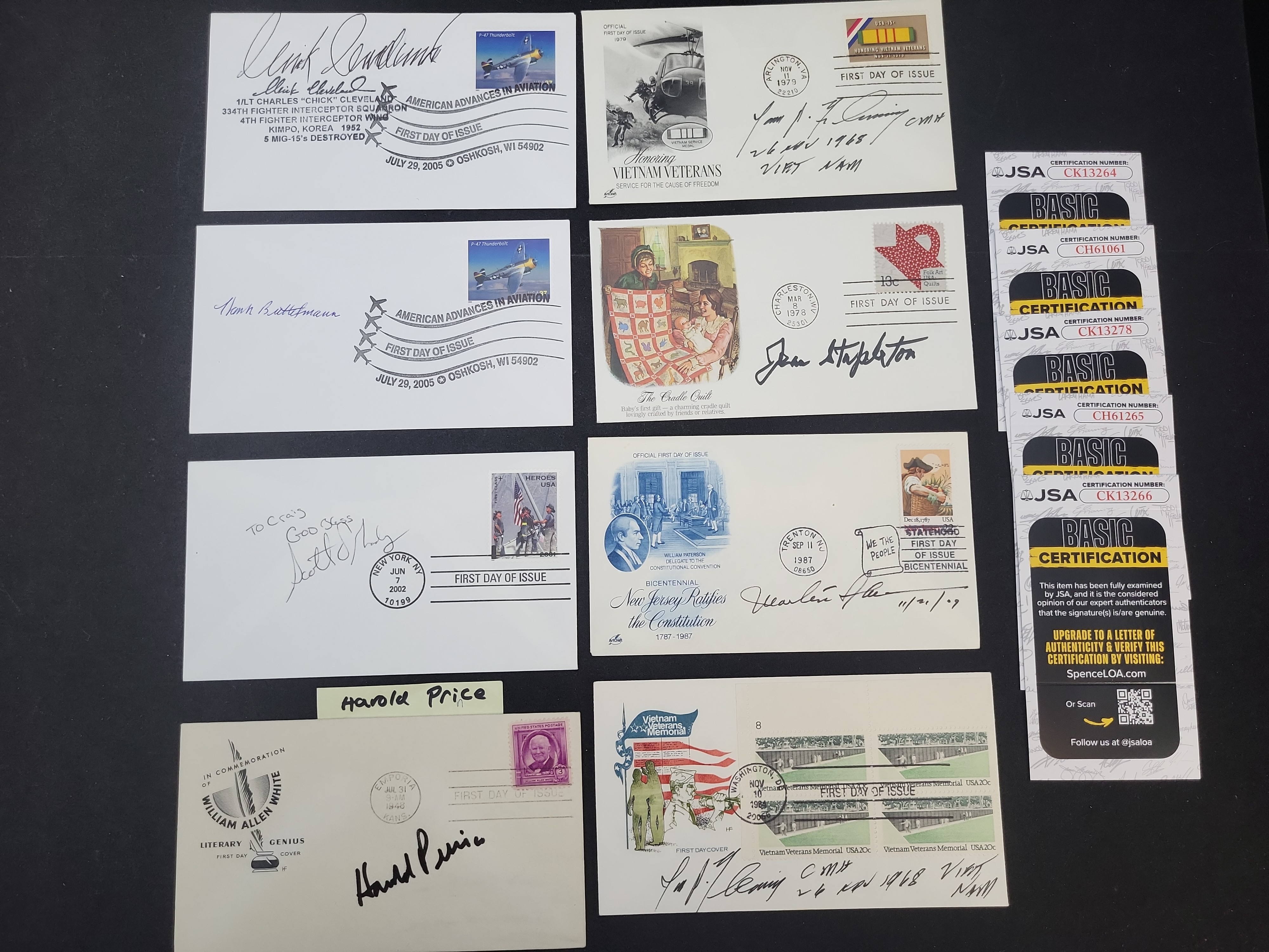 I03361 | Group of (8) Autographed US First Day Covers and Philatelic Envelopes with JSA Authentication