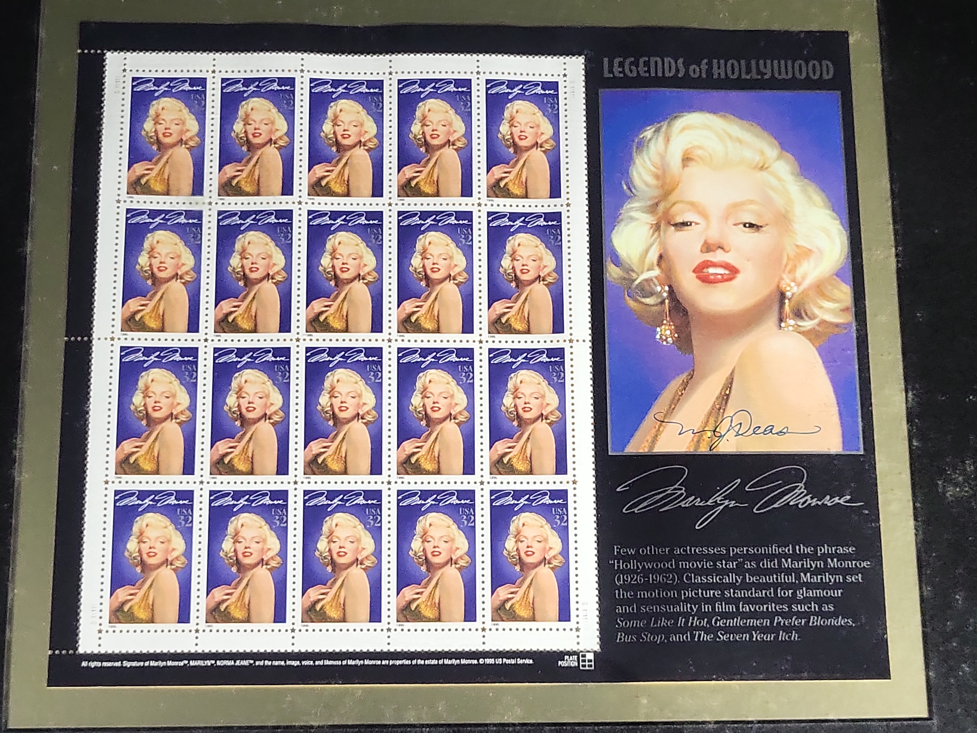 I04385 | Signed Marilyn Monroe 1995 USPS Stamp Pane