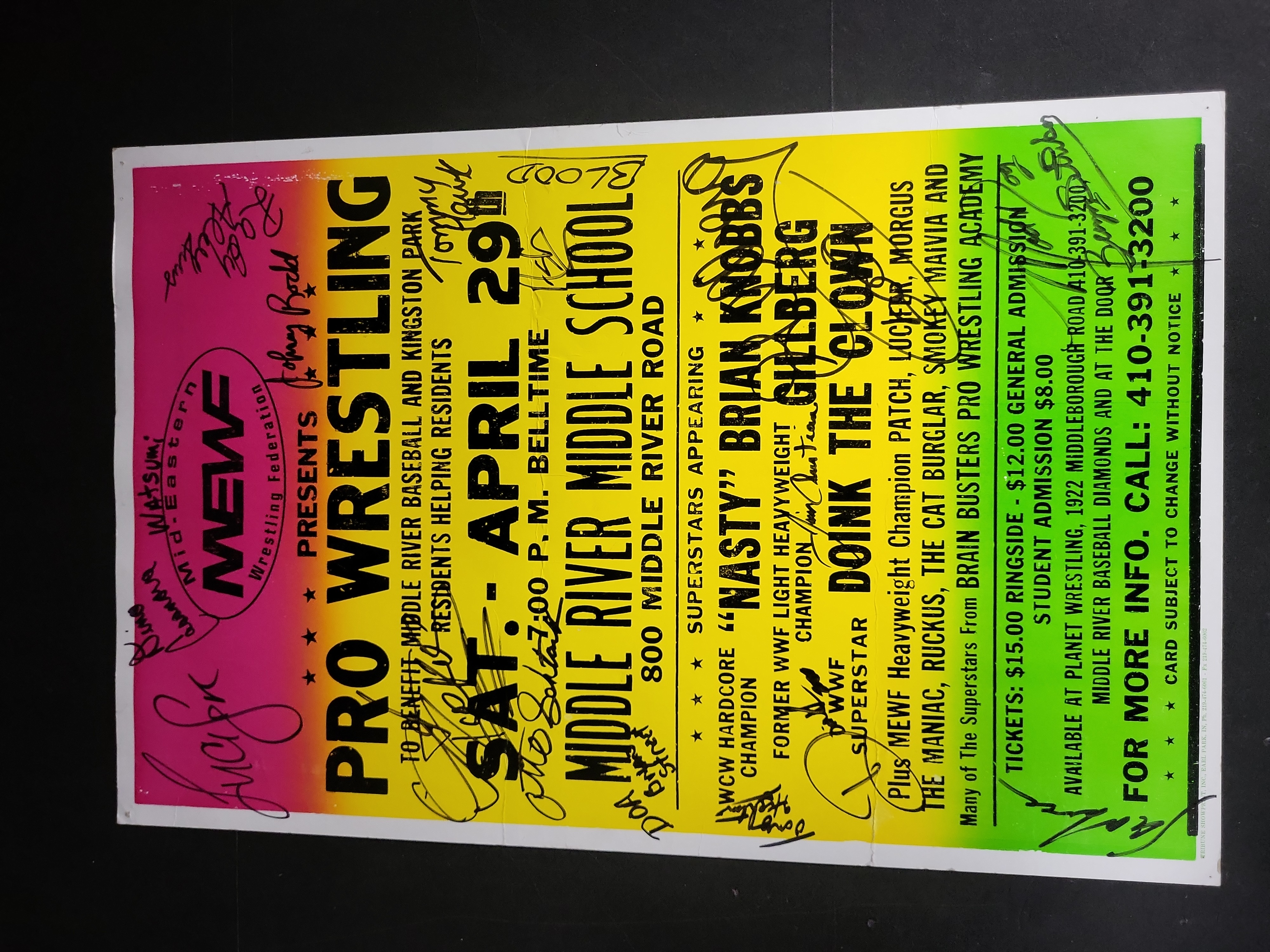 I04358 | Autographed MEWF Wrestling Broadside Poster