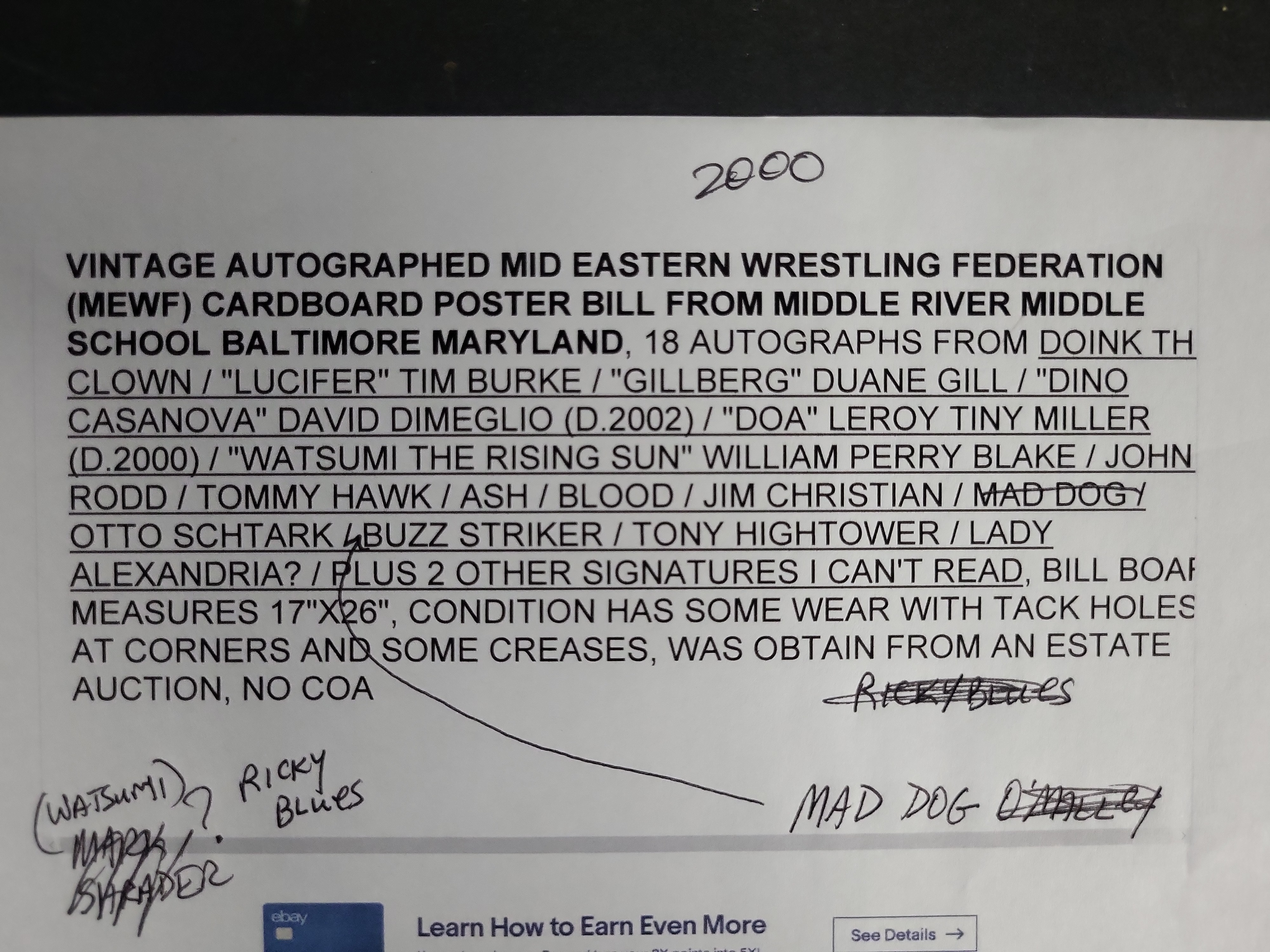 I04358 | Autographed MEWF Wrestling Broadside Poster