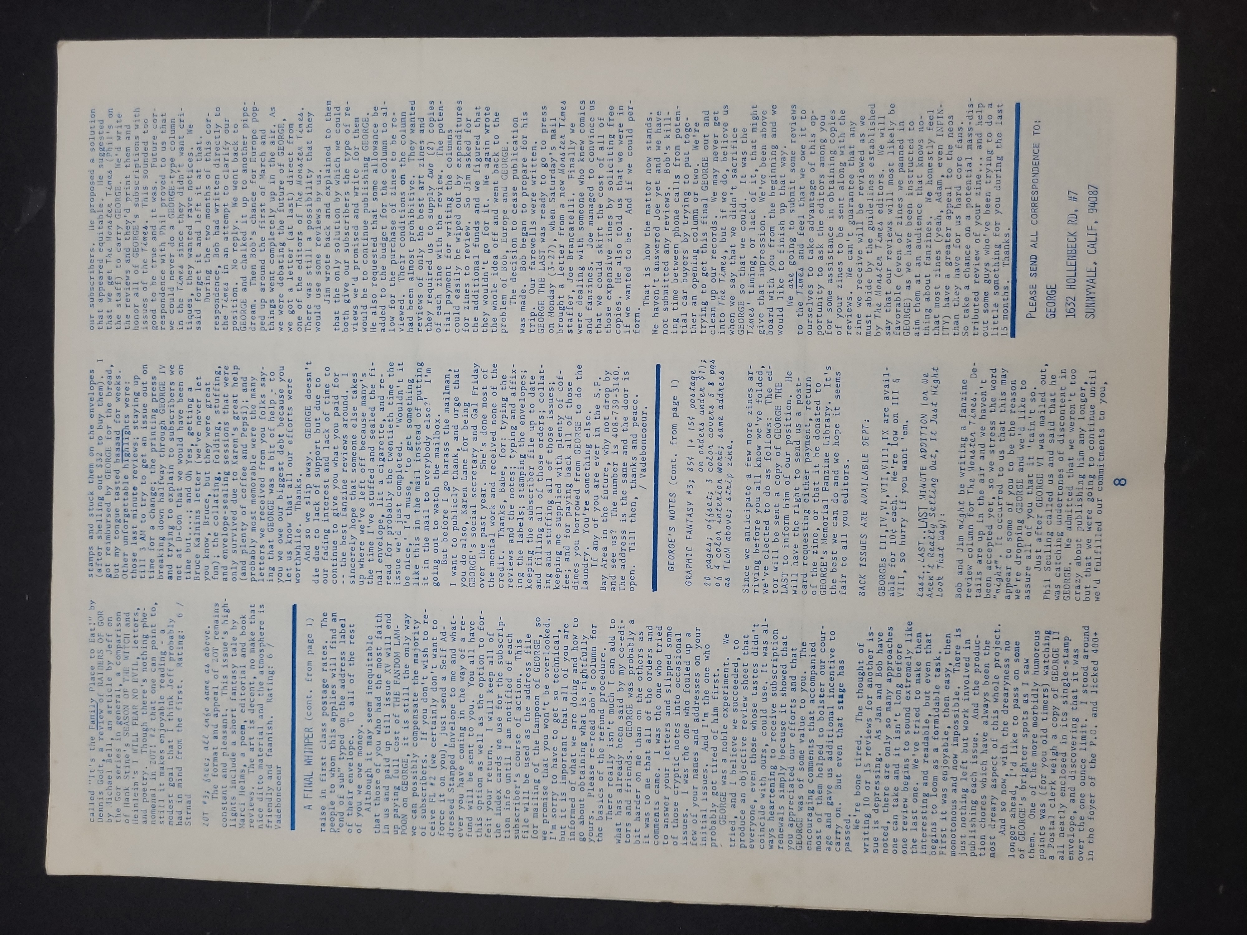 I03964 | Napier et al. GEORGE the Last. Second Suicide Publications, 1972.