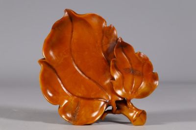 Chinese Soapstone Carved Leaf Brush Holder. 14.1cm L 10.5cm W 1.8cm H