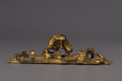 Chinese Gilt Bronze Brush Holder. 15.4cm L 2.7cm W 4.3cm H