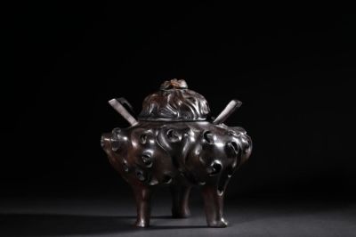Republican Chinese Zitan Wood Tripod Censer. 17.2cm H