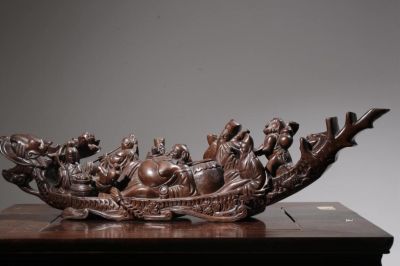 Chinese Wood Carved Eight Immortals Group. 18cm H 31cm L 15cm W