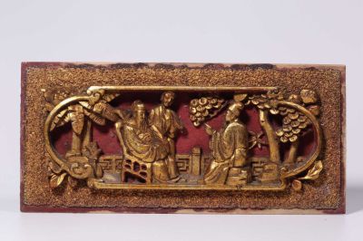 Qing Chinese Gilt Lacquer Wood Panel. 15.5cm L: 12cm W